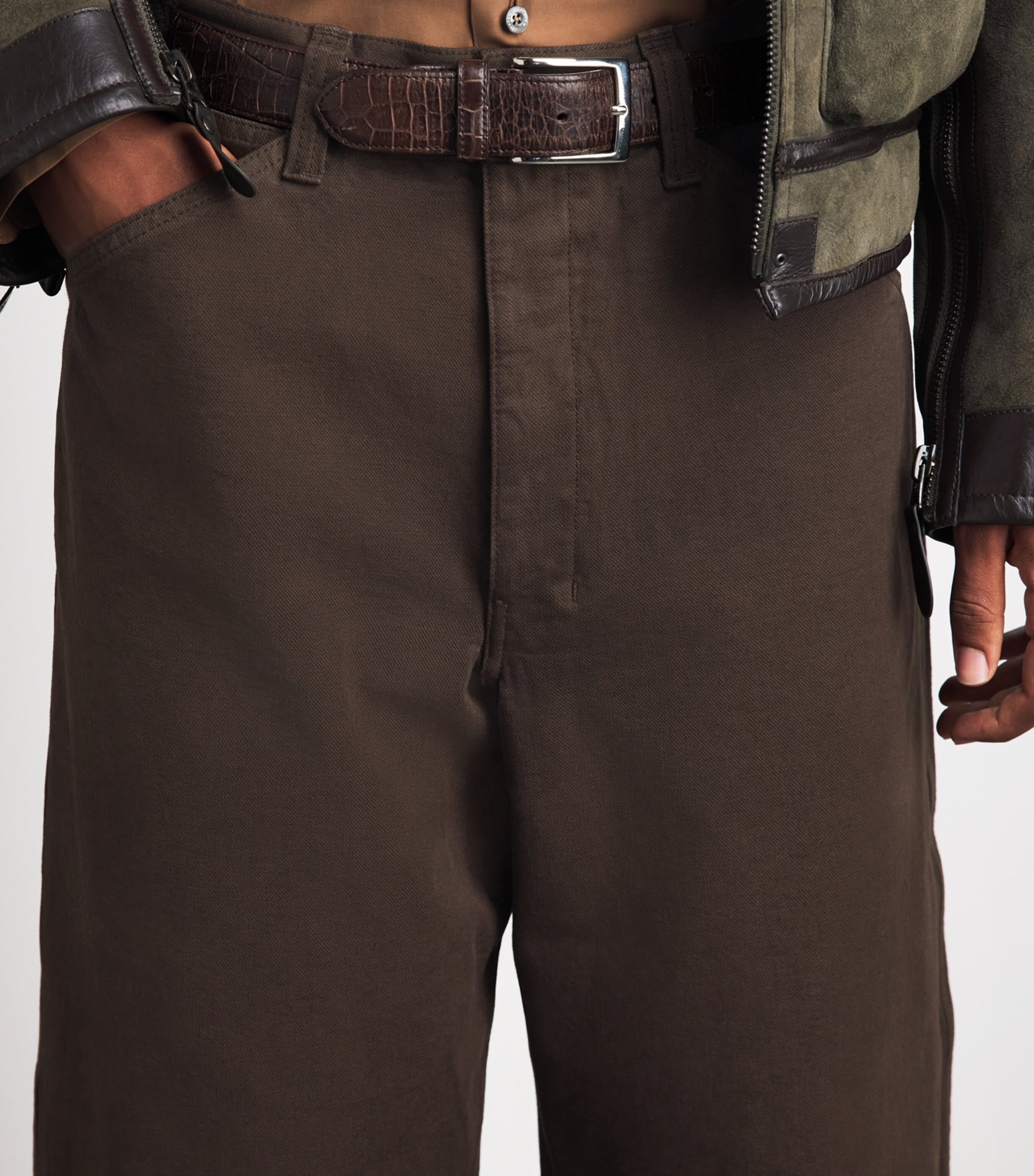 Lemaire Mens Cotton Workwear Wide-Leg Trousers Ristretto Image 3