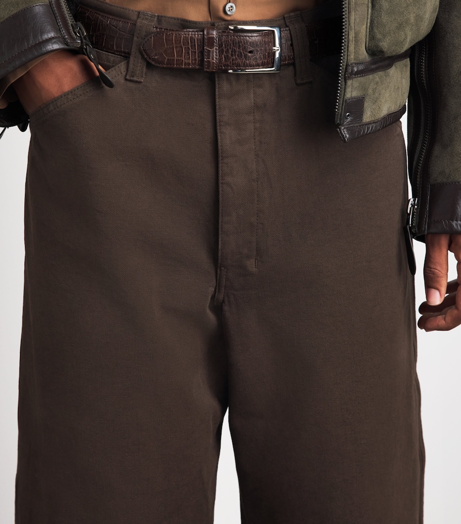 Lemaire Mens Cotton Workwear Wide-Leg Trousers Ristretto Image 3