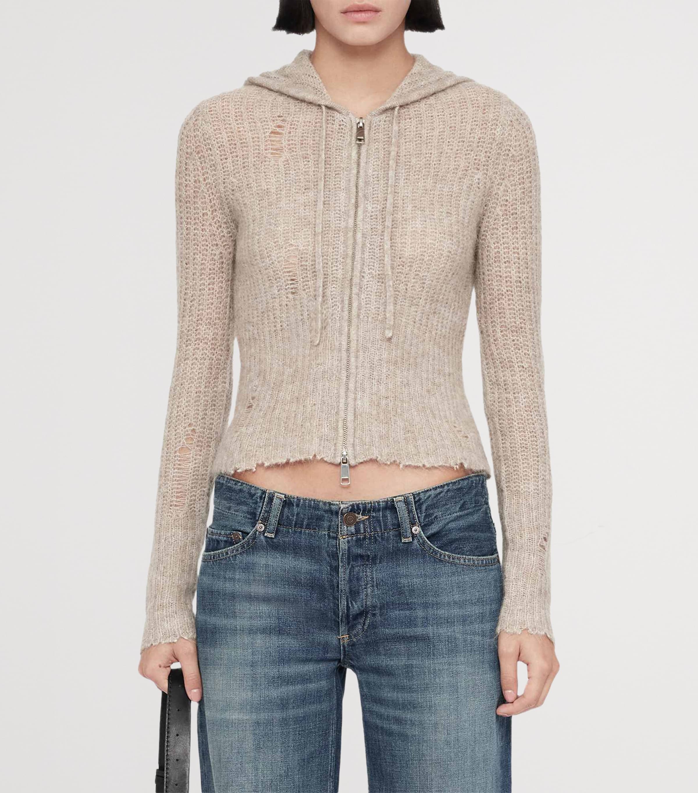 AllSaints Womens Mabel Hoodie Pebble Grey Image 3