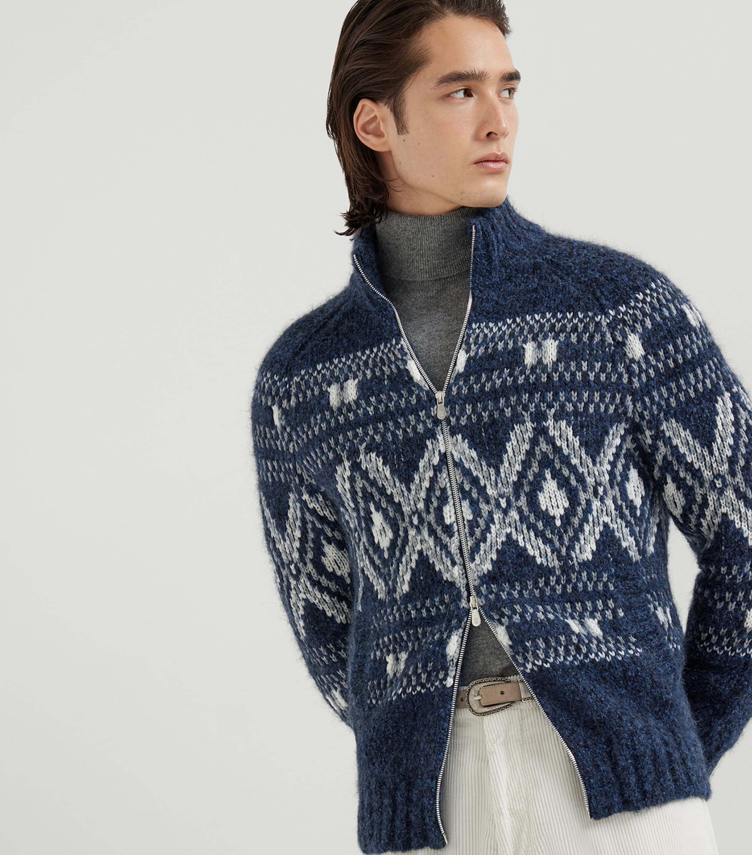 Brunello Cucinelli Blue Alpaca-Blend Zip-Up Cardigan | Harrods US