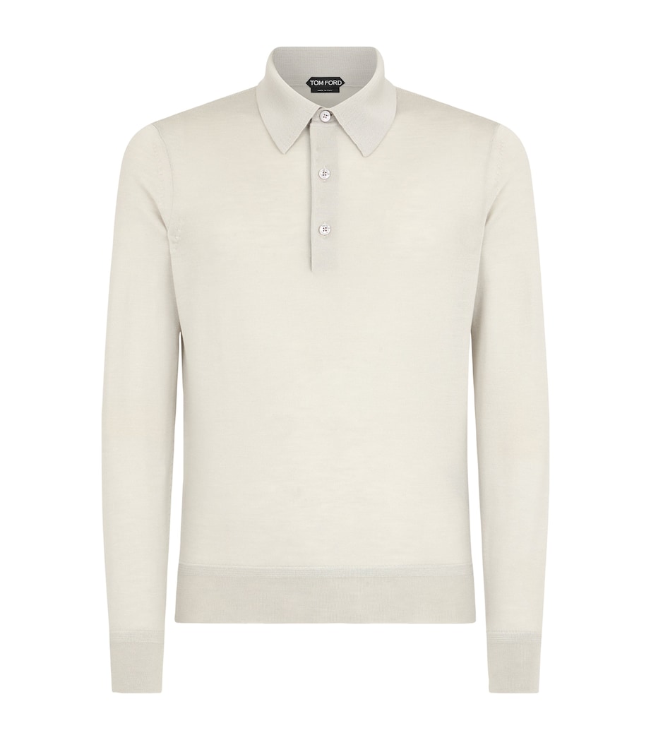 TOM FORD Mens Silk-Cashmere Long-Sleeve Polo Shirt Wae Image 1