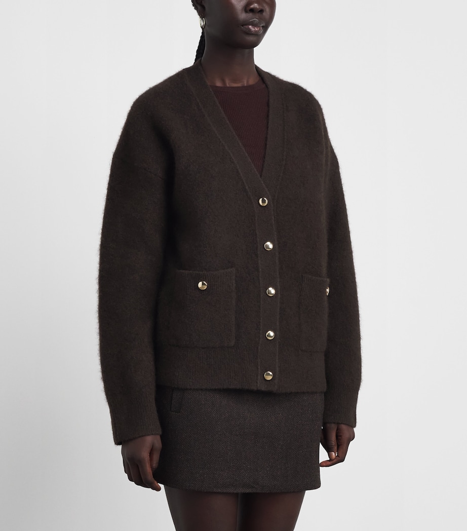Maje Womens Wool-Blend Relaxed Cardigan Dark Brown Image 4
