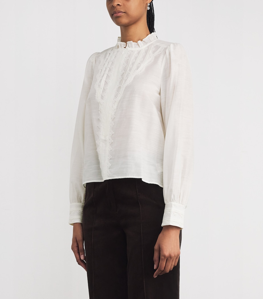 Cotton-Silk Lace-Trim Shirt LIGHT CREAM Image 3