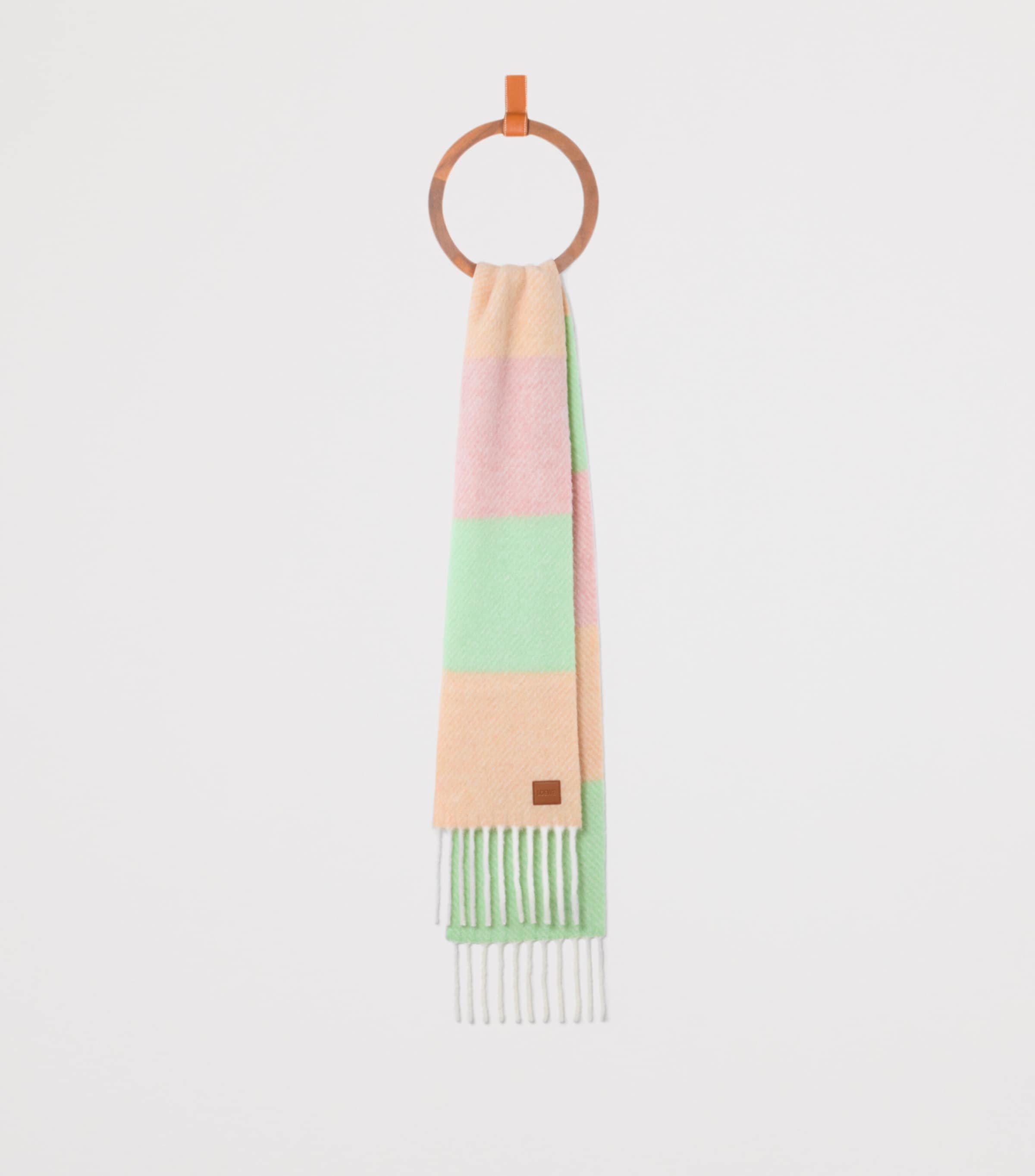 Brushed Alpaca-Wool Stripe Fringe Scarf PEACH/MATCHA/PINK Image 2