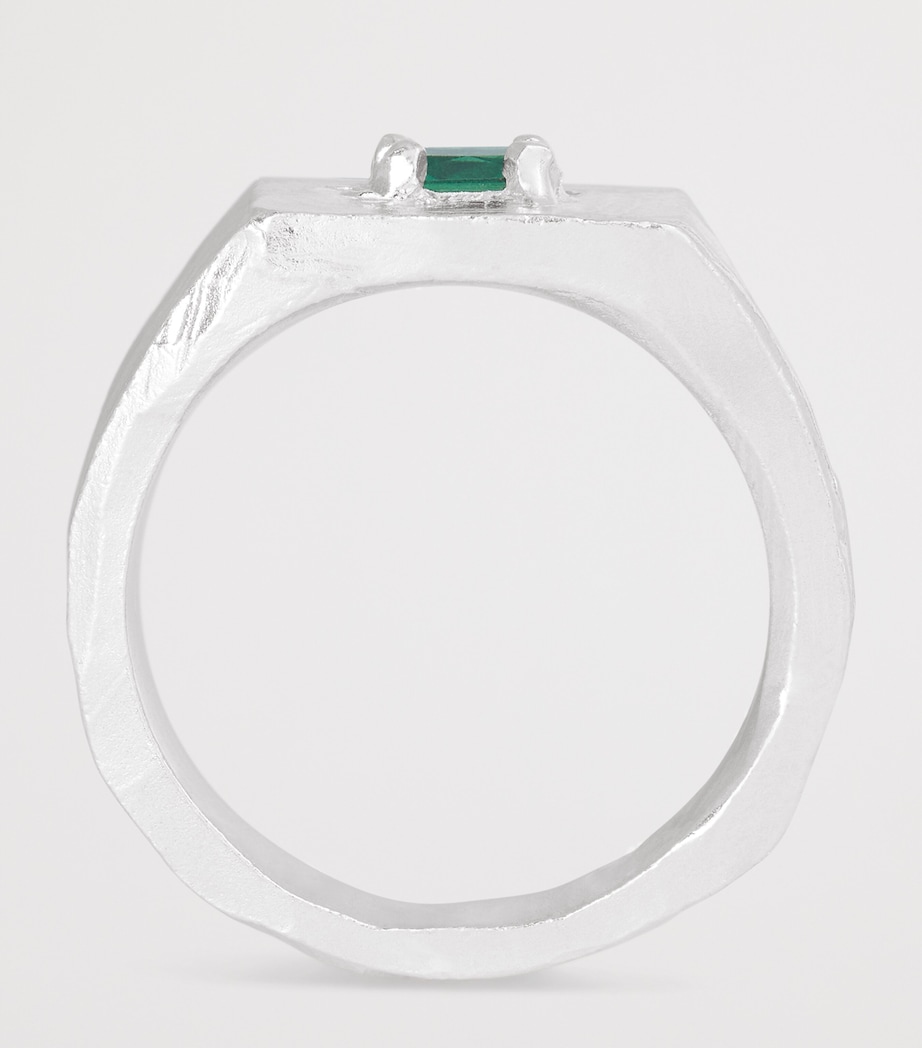 Sterling Silver and Emerald Square Signet Ring GREEN Image 3