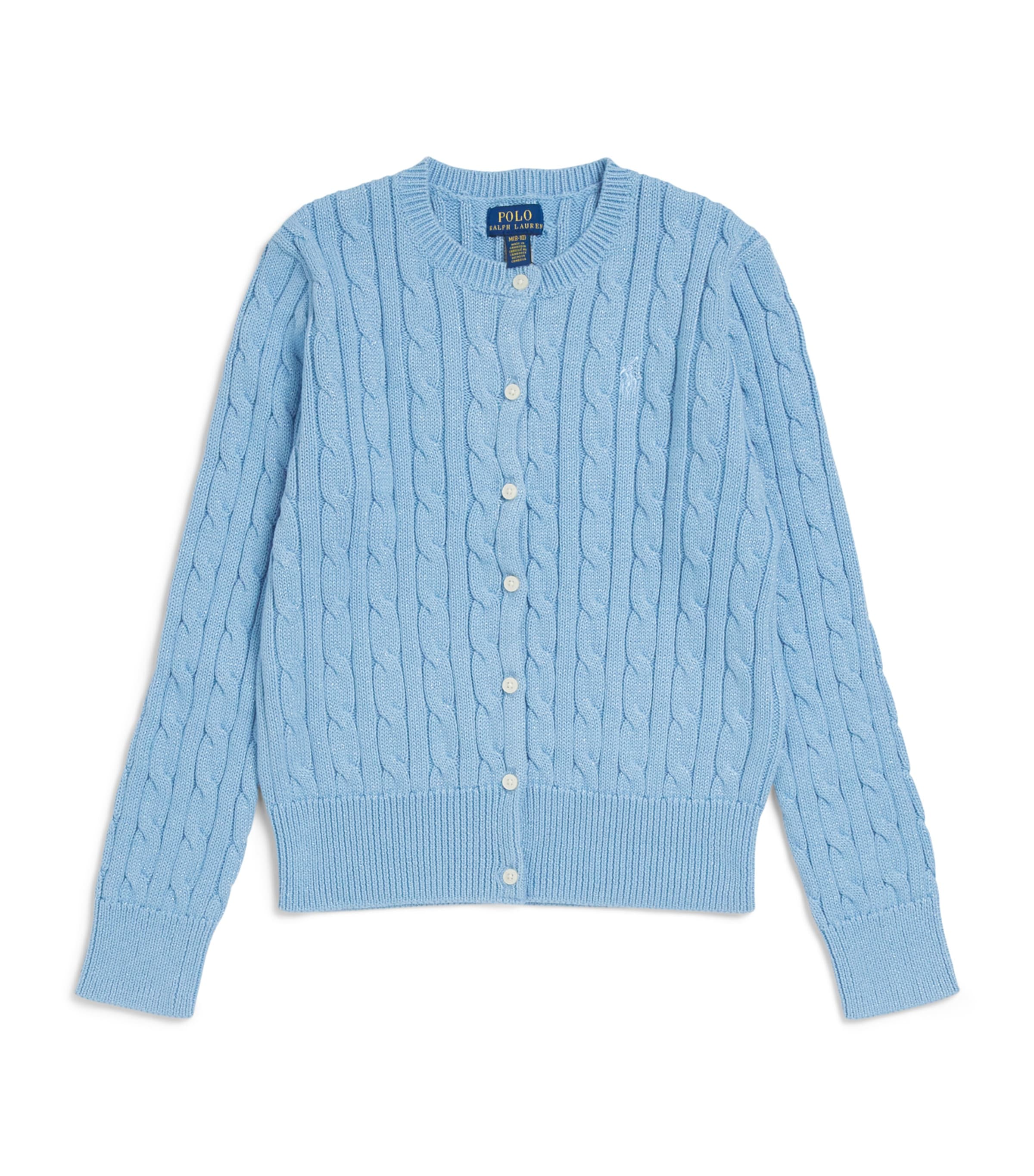 Ralph Lauren Kids Cotton-Blend Cable-Knit Sparkle Cardigan (2-6 Years) Blue Image 1