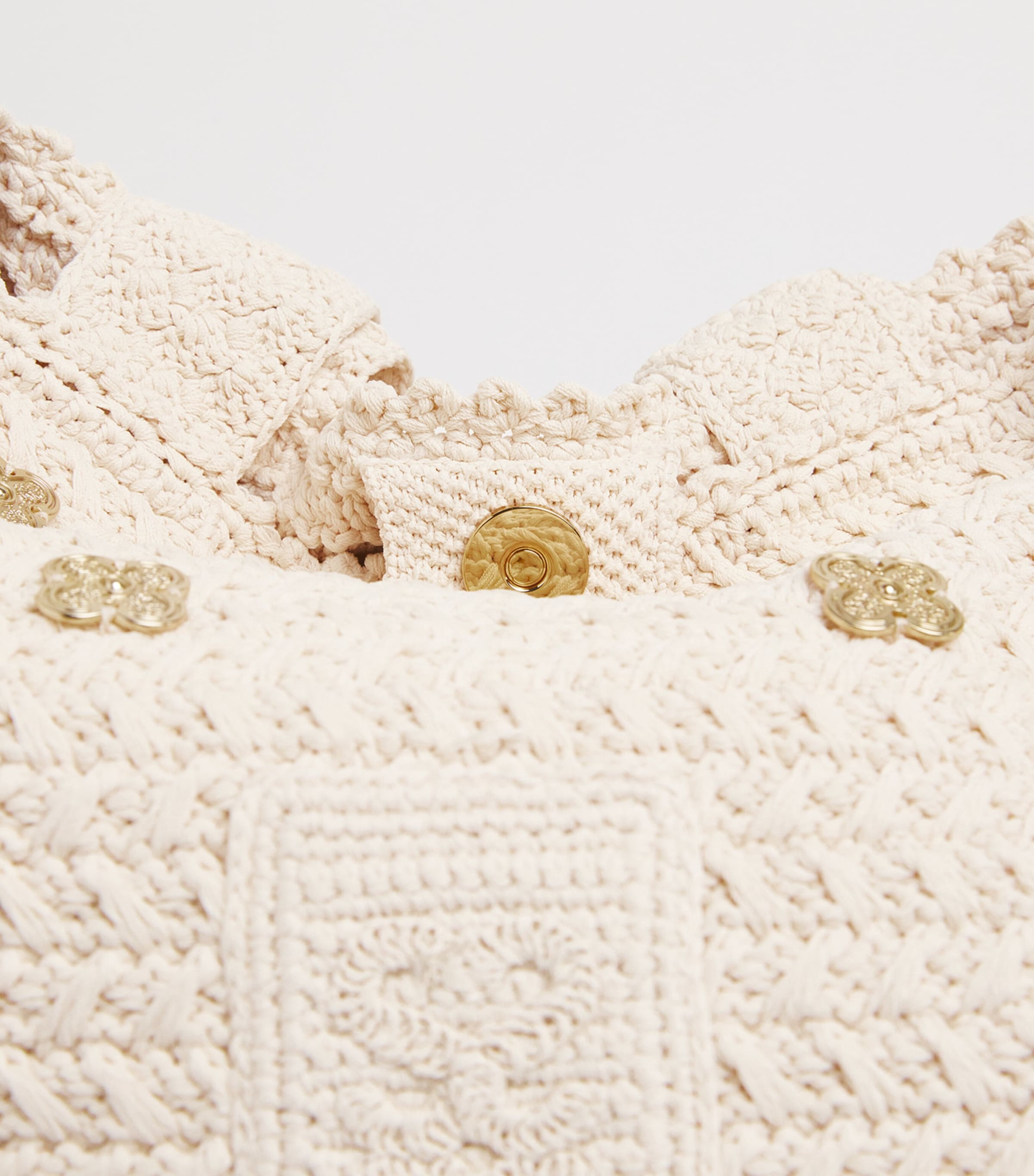 Sandro Paris Crochet Logo Shoulder Bag Ecru Image 5