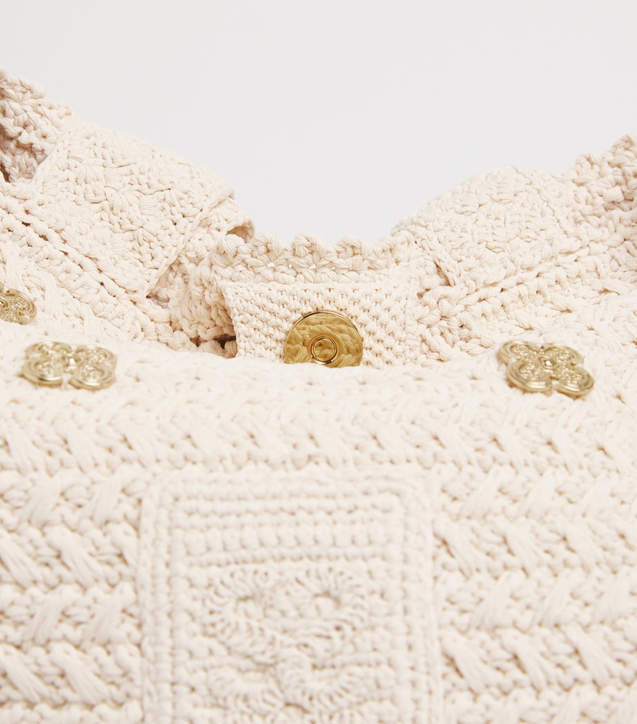 Sandro Paris Crochet Logo Shoulder Bag Ecru Image 5