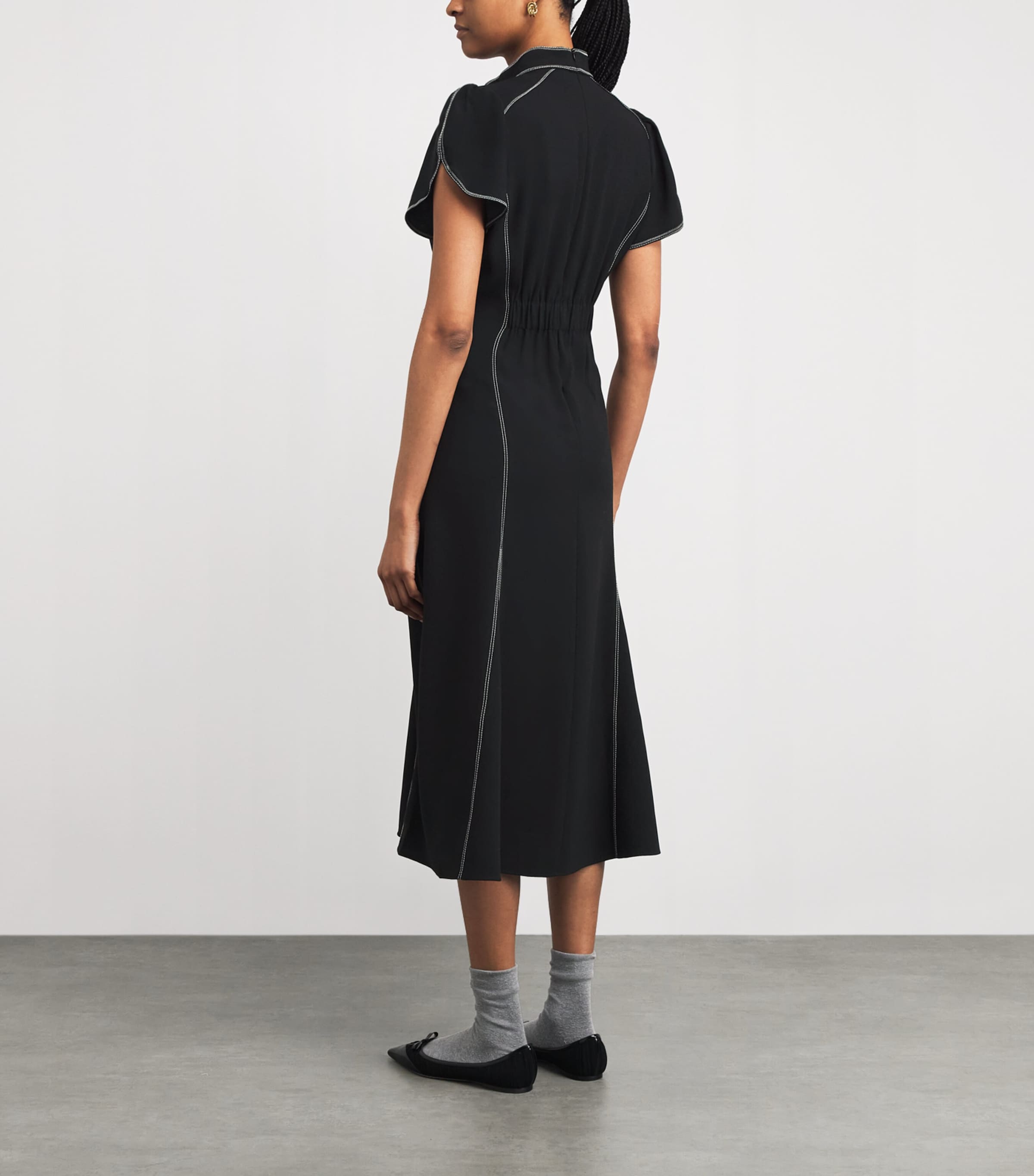 Topstitched Midi Dress BLACK Image 3