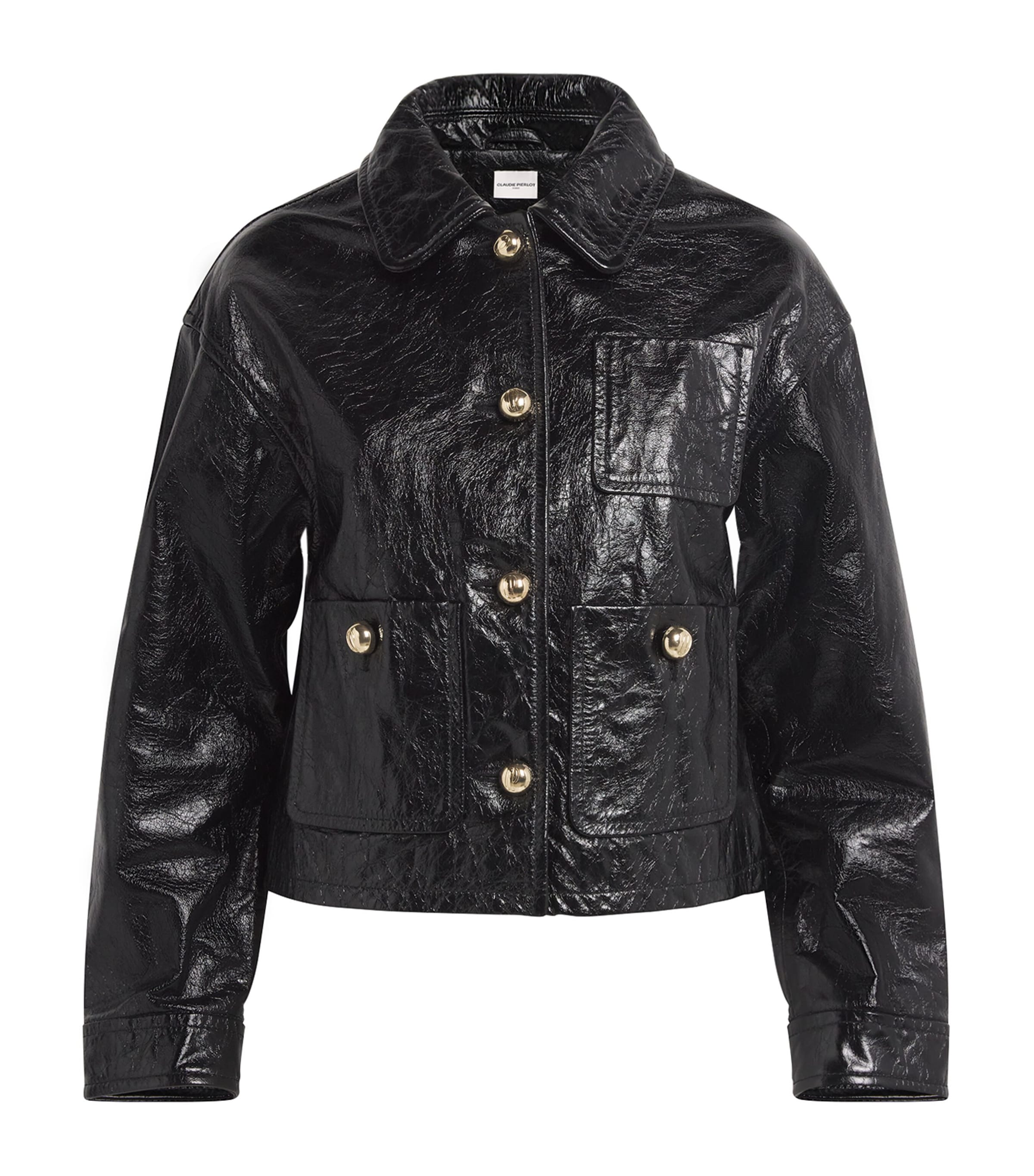 Claudie Pierlot Cropped Leather Jacket In Black