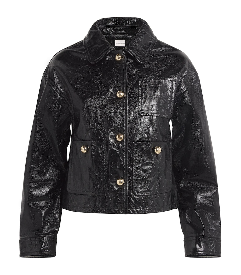 Cropped Leather Jacket BLACK Image 1