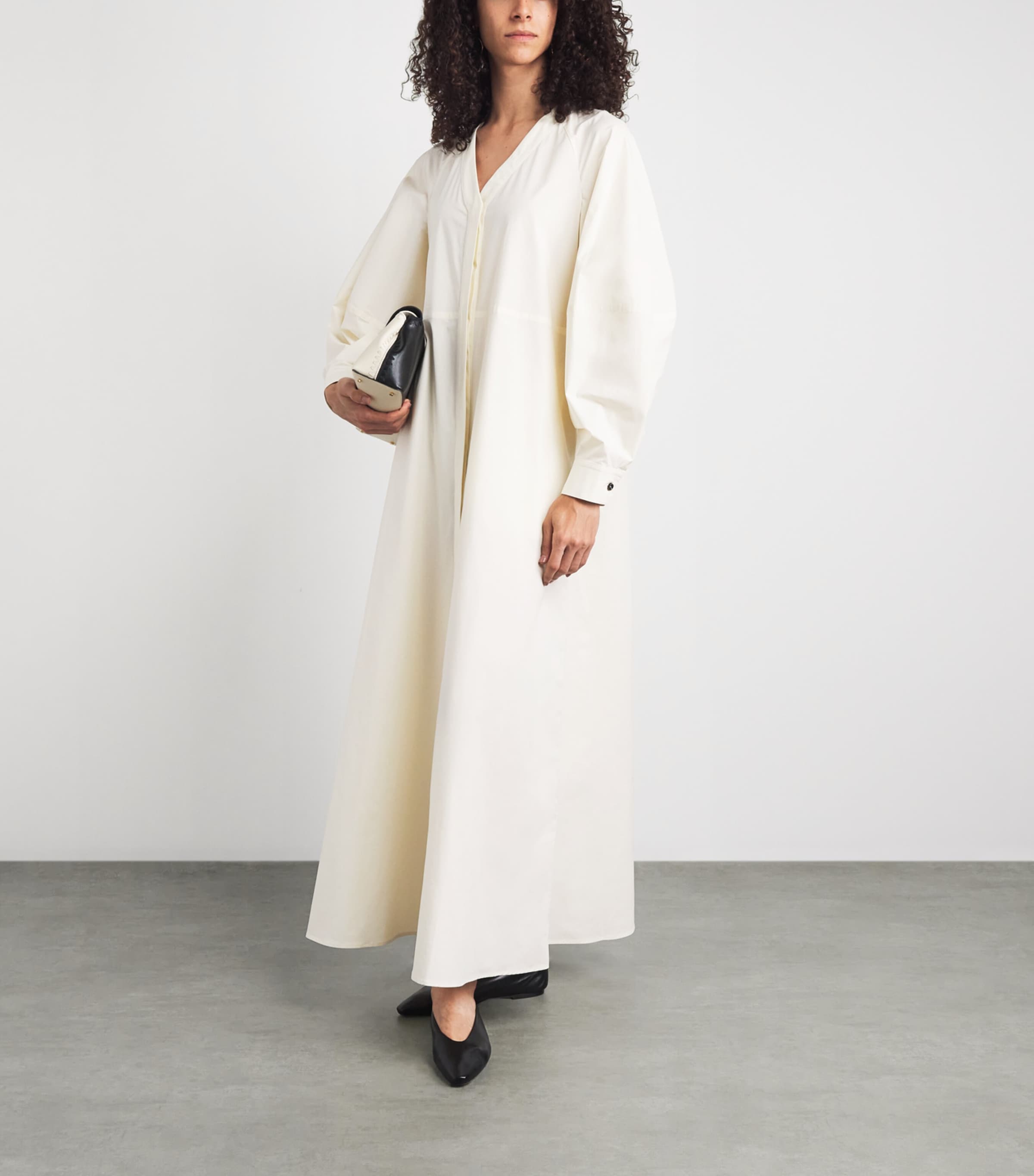 RETORI Womens Cotton Poplin Maxi Shirt Dress White Image 2