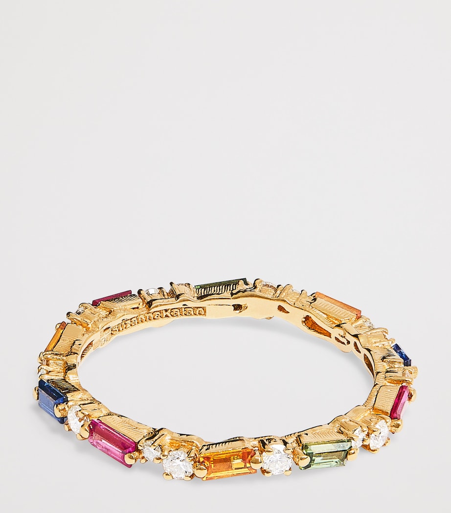 Suzanne Kalan Yellow Gold, Diamond and Rainbow Sapphire Thin Mix Eternity Ring Yg/rs Image 4