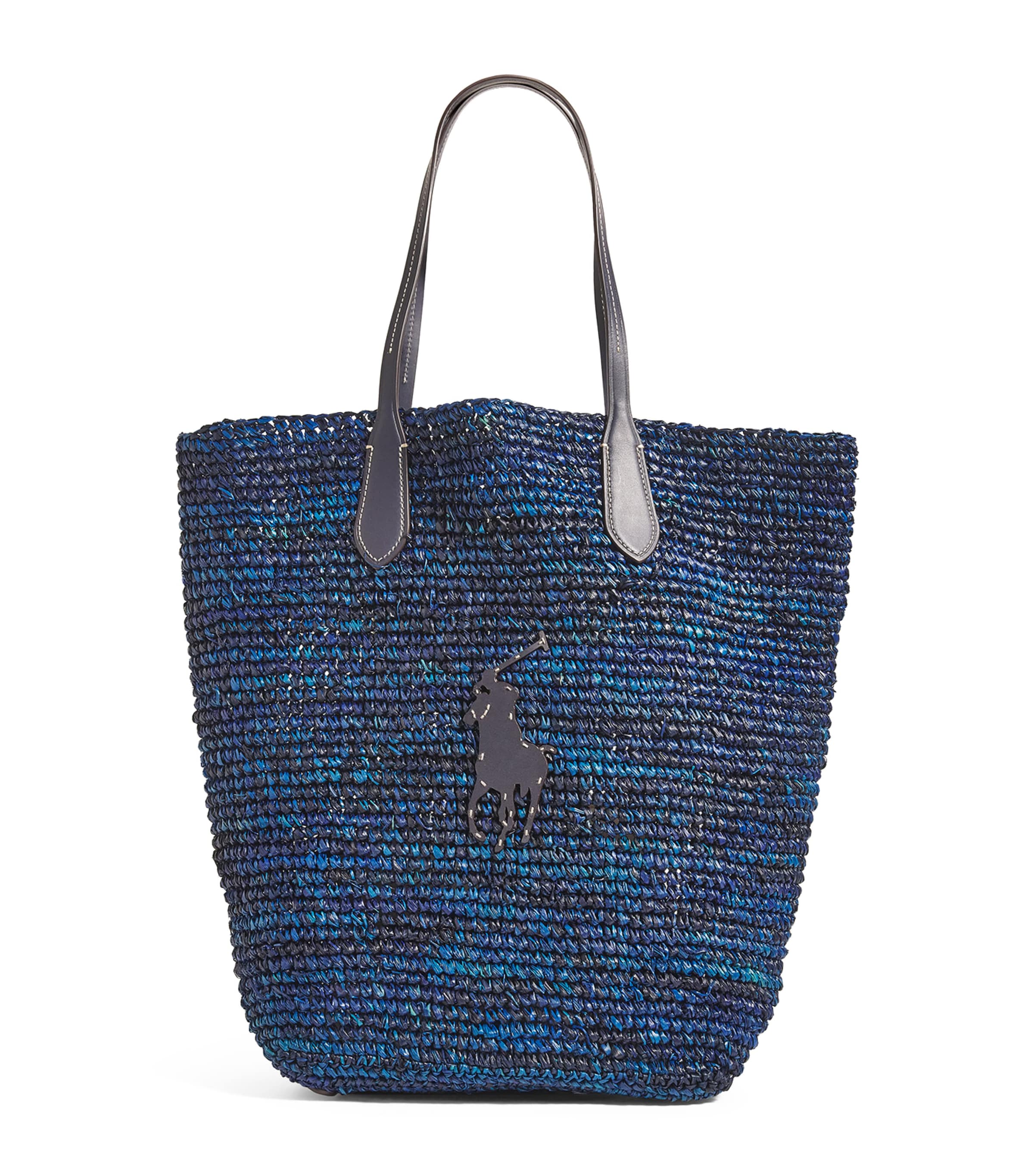 Polo Ralph Lauren Large Raffia Big Pony Tote Bag In Blue