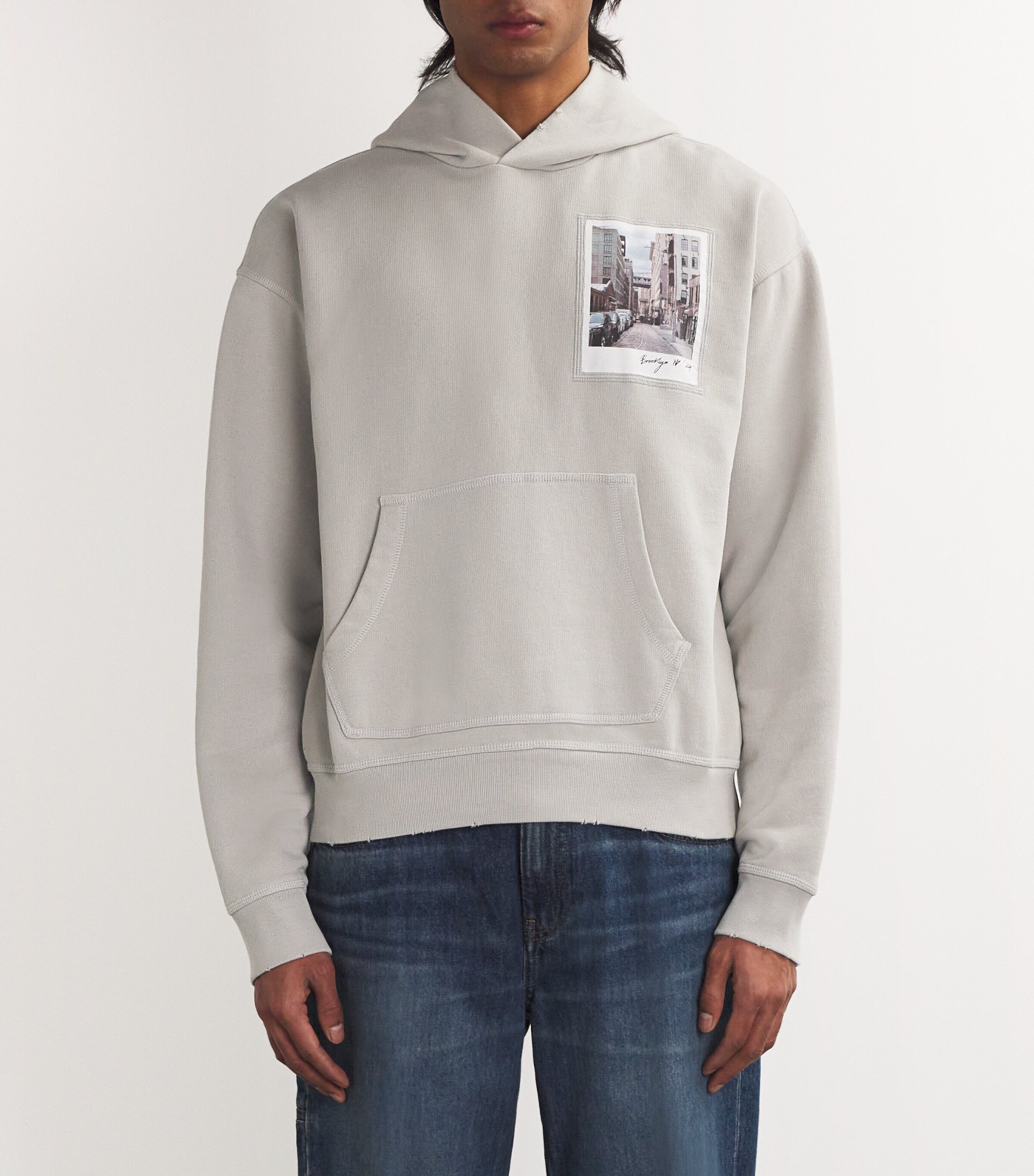 Helmut Lang Mens Cotton Postcard Print Hoodie Grey Image 3