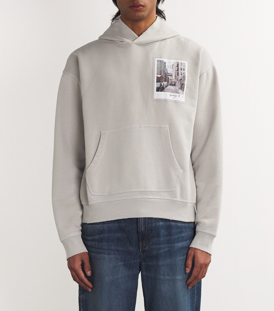 Helmut Lang Mens Cotton Postcard Print Hoodie Grey Image 3