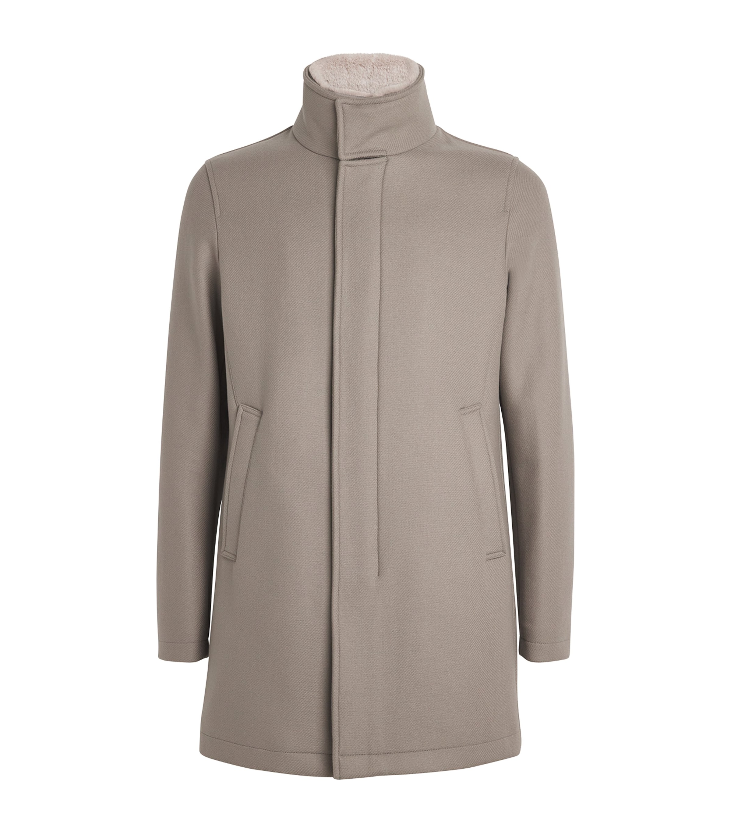 Herno Wool Fur-trim Car Coat In Beige