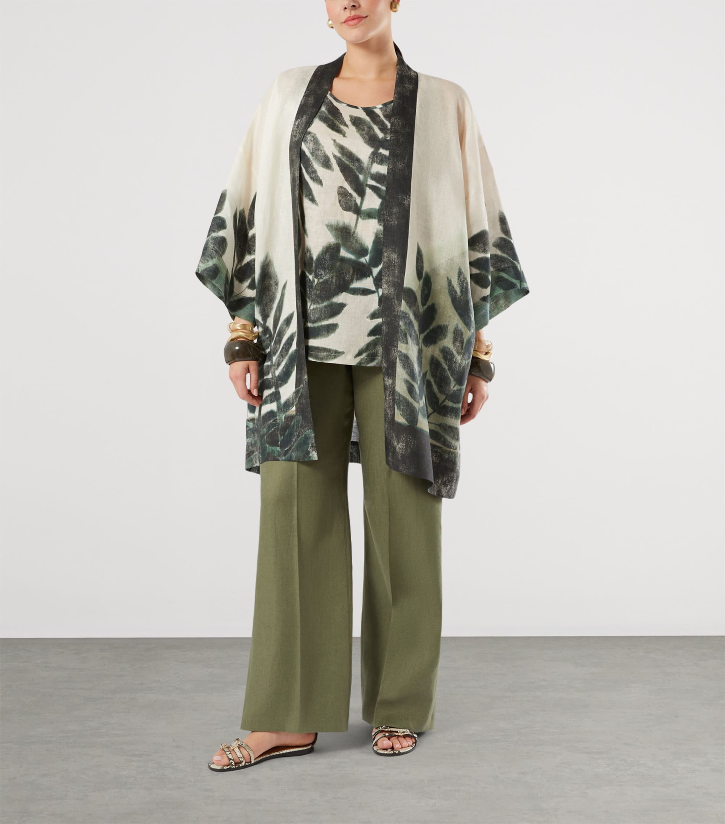 Marina Rinaldi Womens Linen Canvas Sleeveless Top Olive Green Image 2