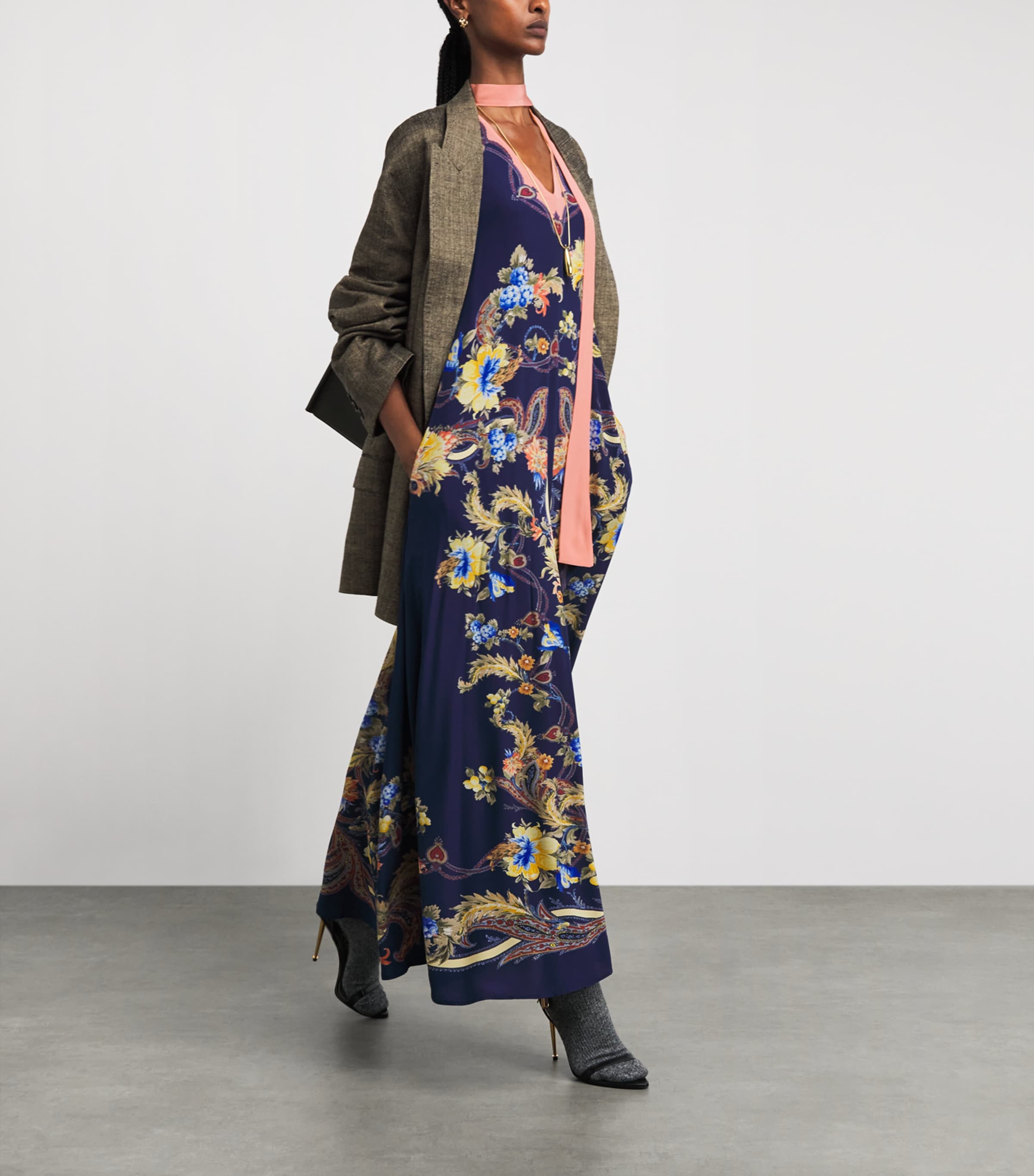Etro Womens Silk Paisley Maxi Dress Print/blue Bs Image 2
