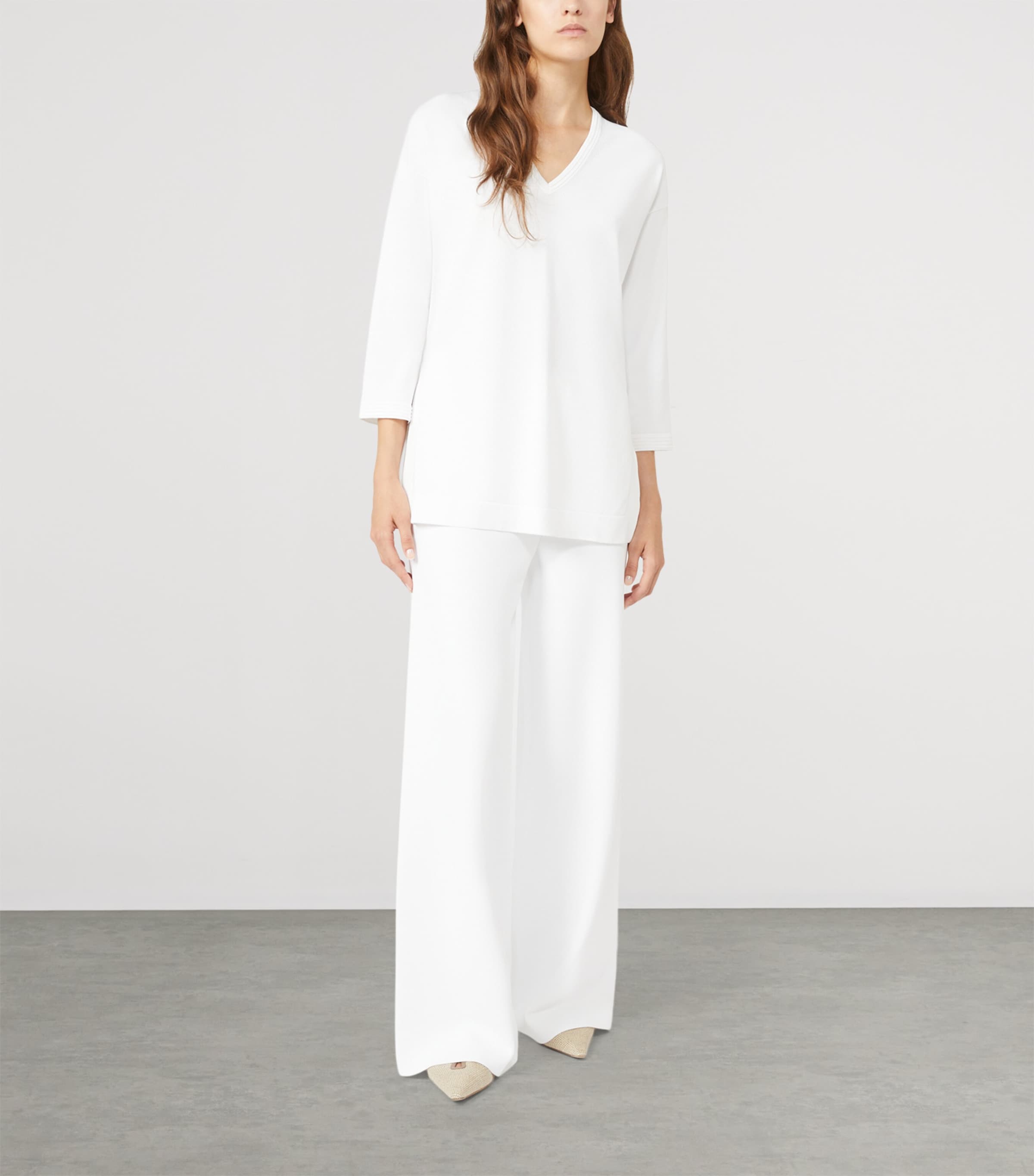 Max Mara Womens Knitted Wide-Leg Trousers Optical White Image 4