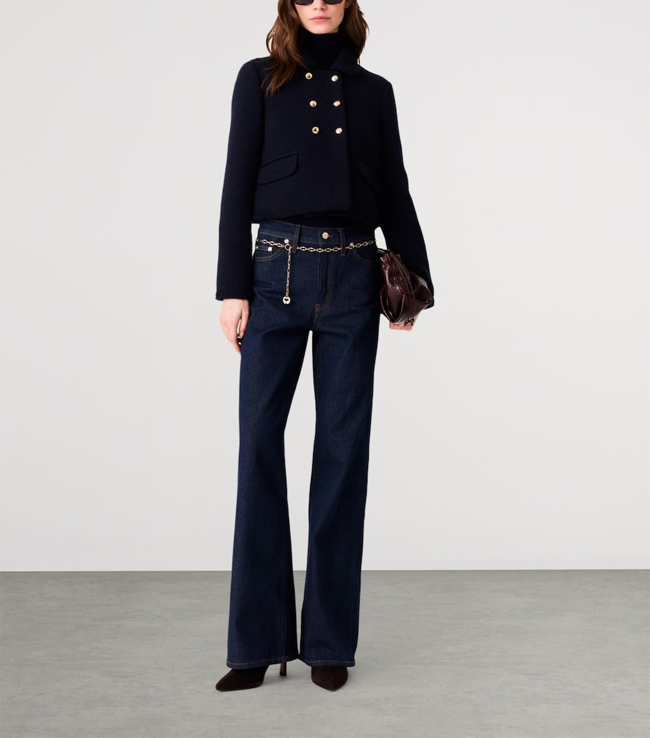 Maje Womens Tweed Cropped Jacket Navy Image 2