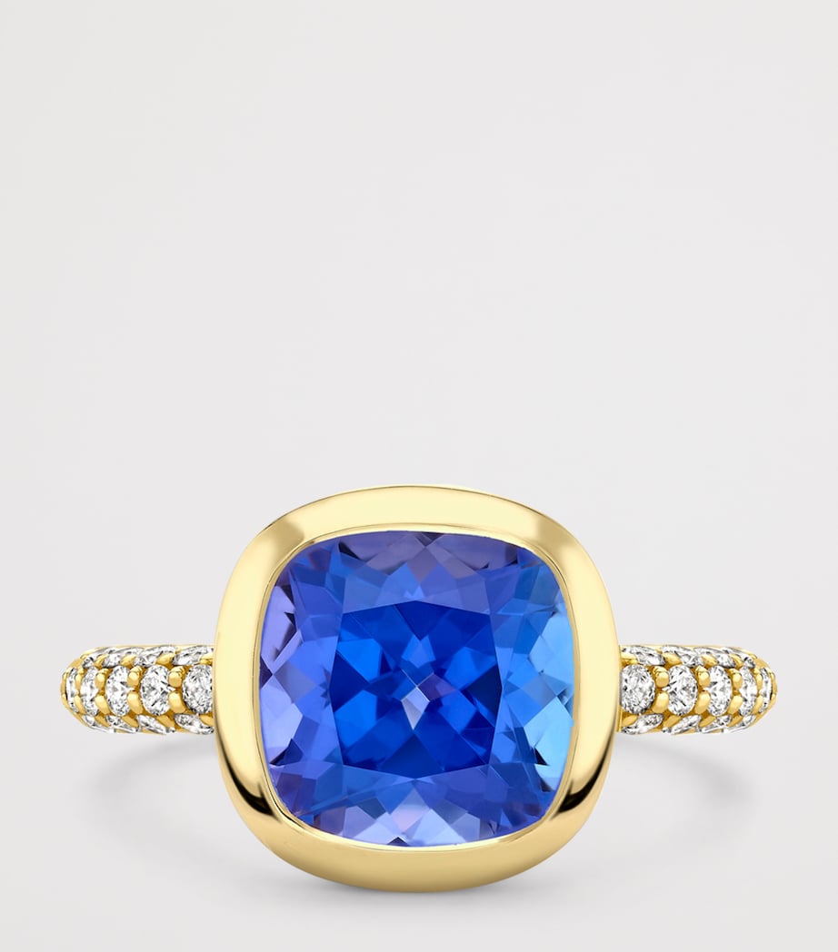 Boodles Yellow Gold, Diamond and Tanzanite Dolce Vita Cushion Ring Yellow Gold Image 3