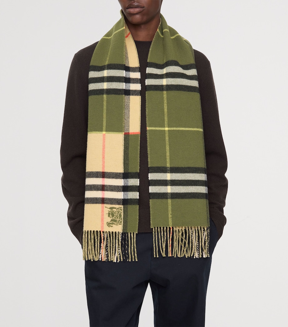 Cashmere Contrast Check Scarf PEA GREEN/SAND Image 4