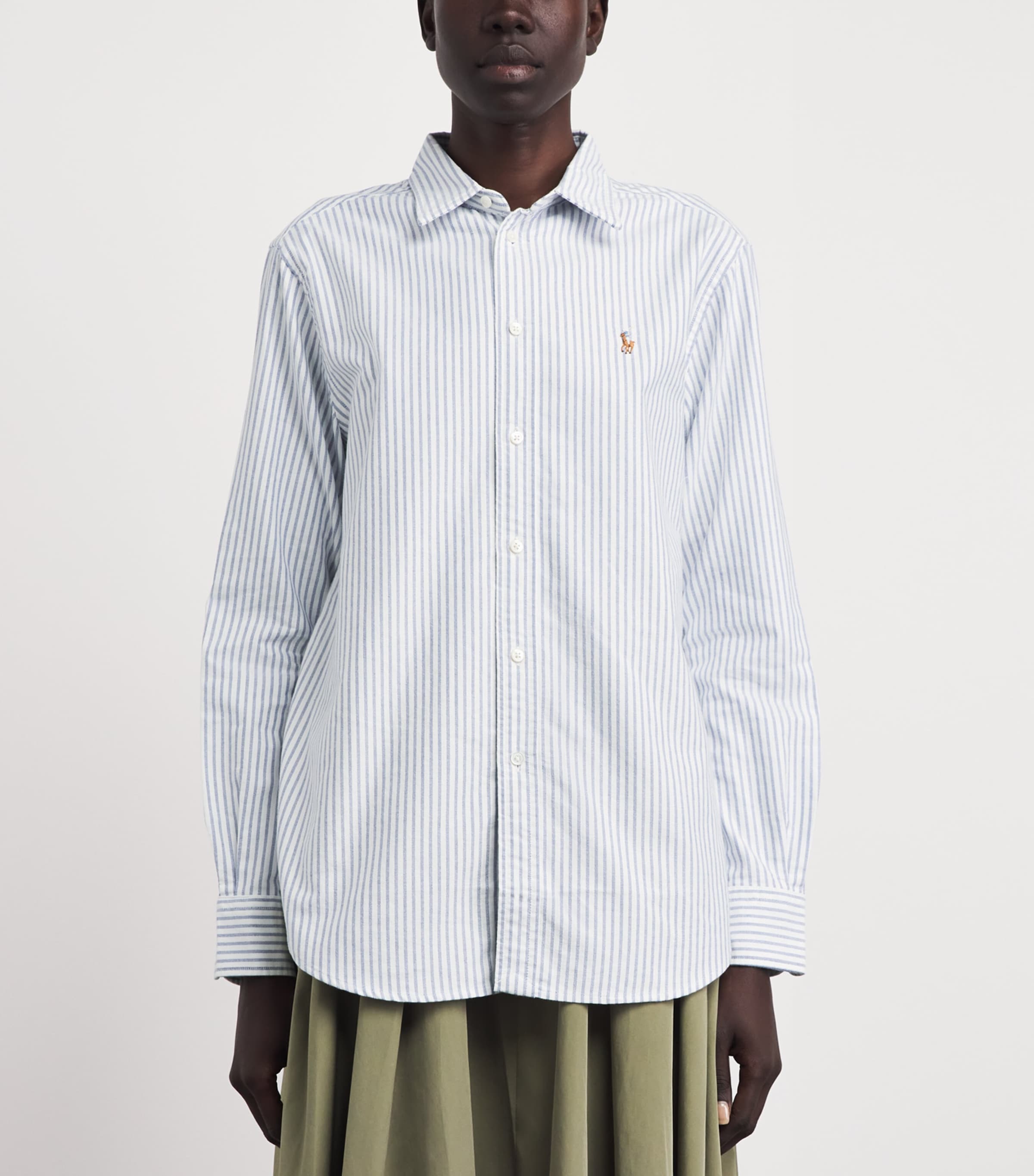 Polo Ralph Lauren Womens Cotton Oxford Stripe Shirt Wht/hrtg Ryl Image 4