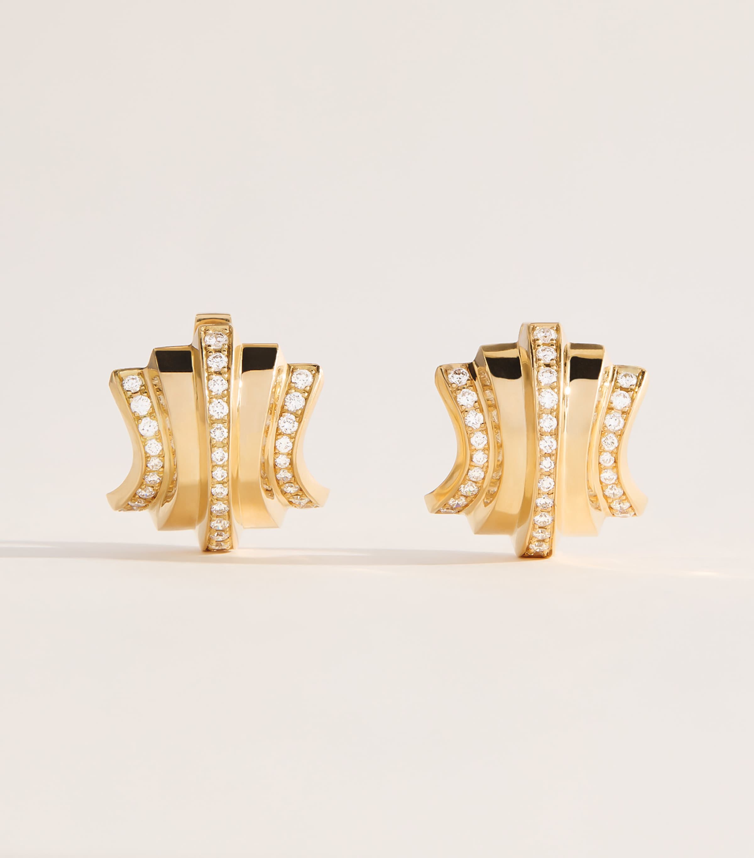 Azlee Large Yellow Gold and Diamond Fluid Staircase Scattered Earrings Yellow Gold Image 1