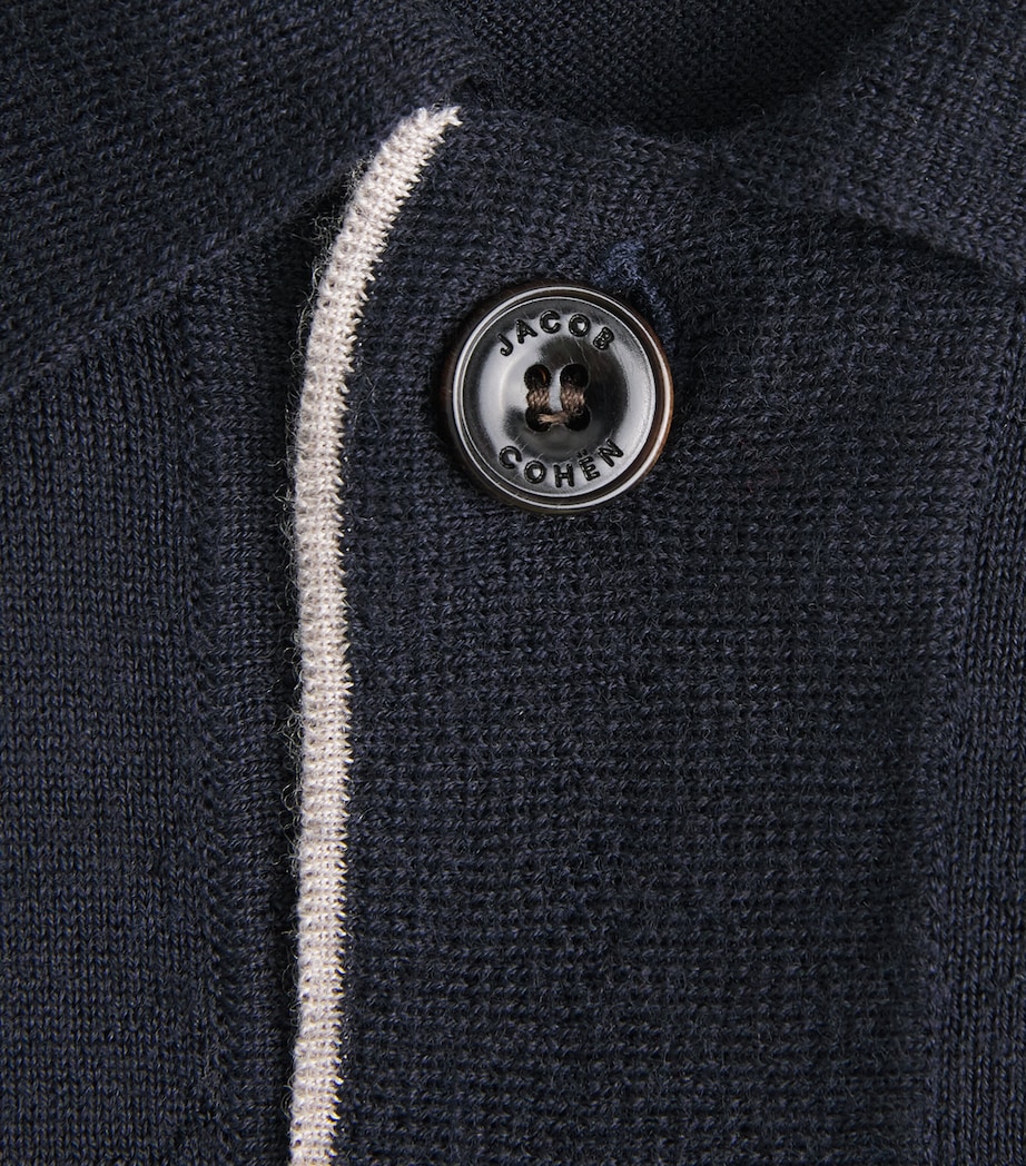 JACOB COHËN Mens Wool-Silk Polo Shirt Navy Blue Image 6