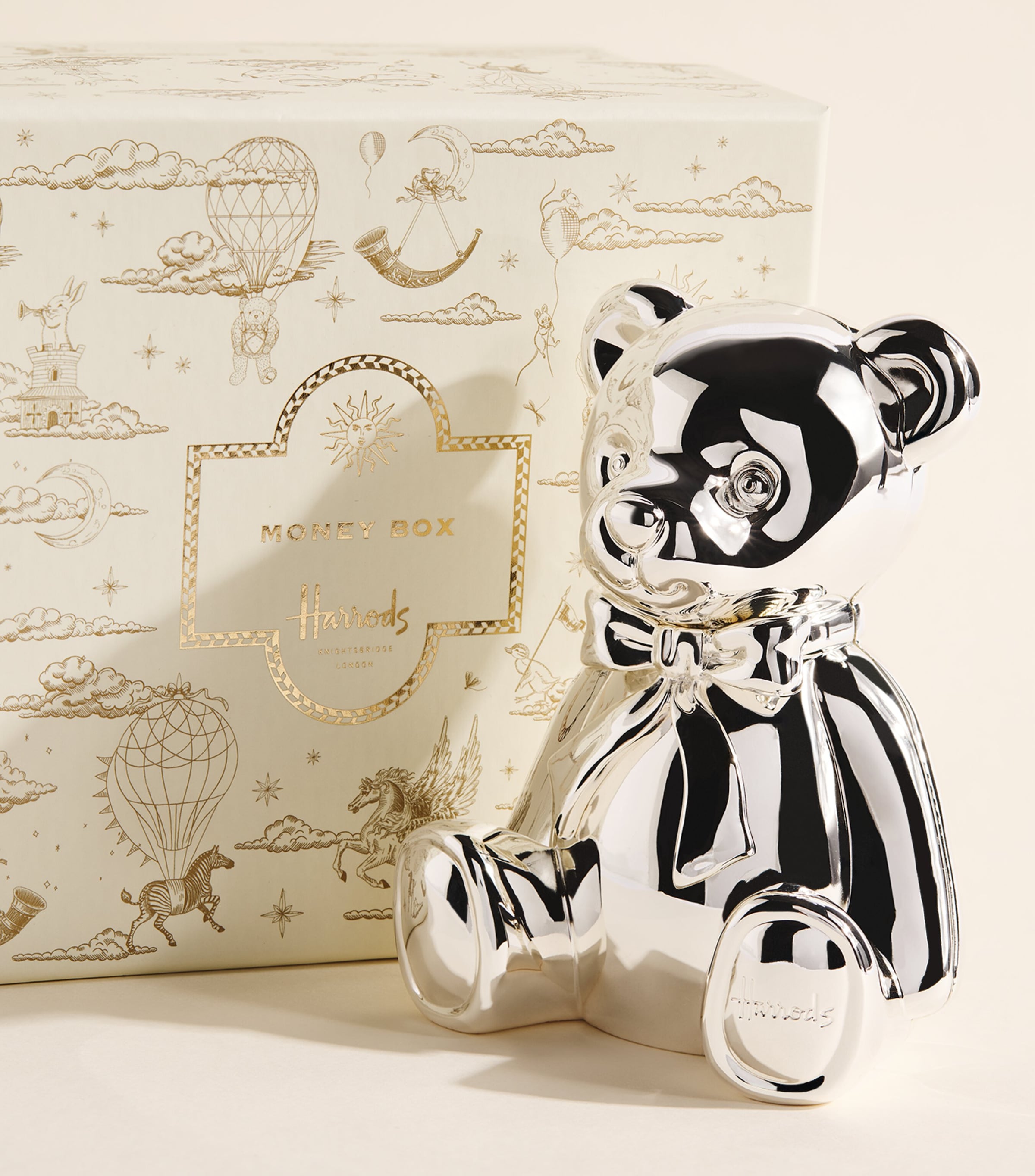 Harrods Christening Teddy Bear Money Box Silver Image 3