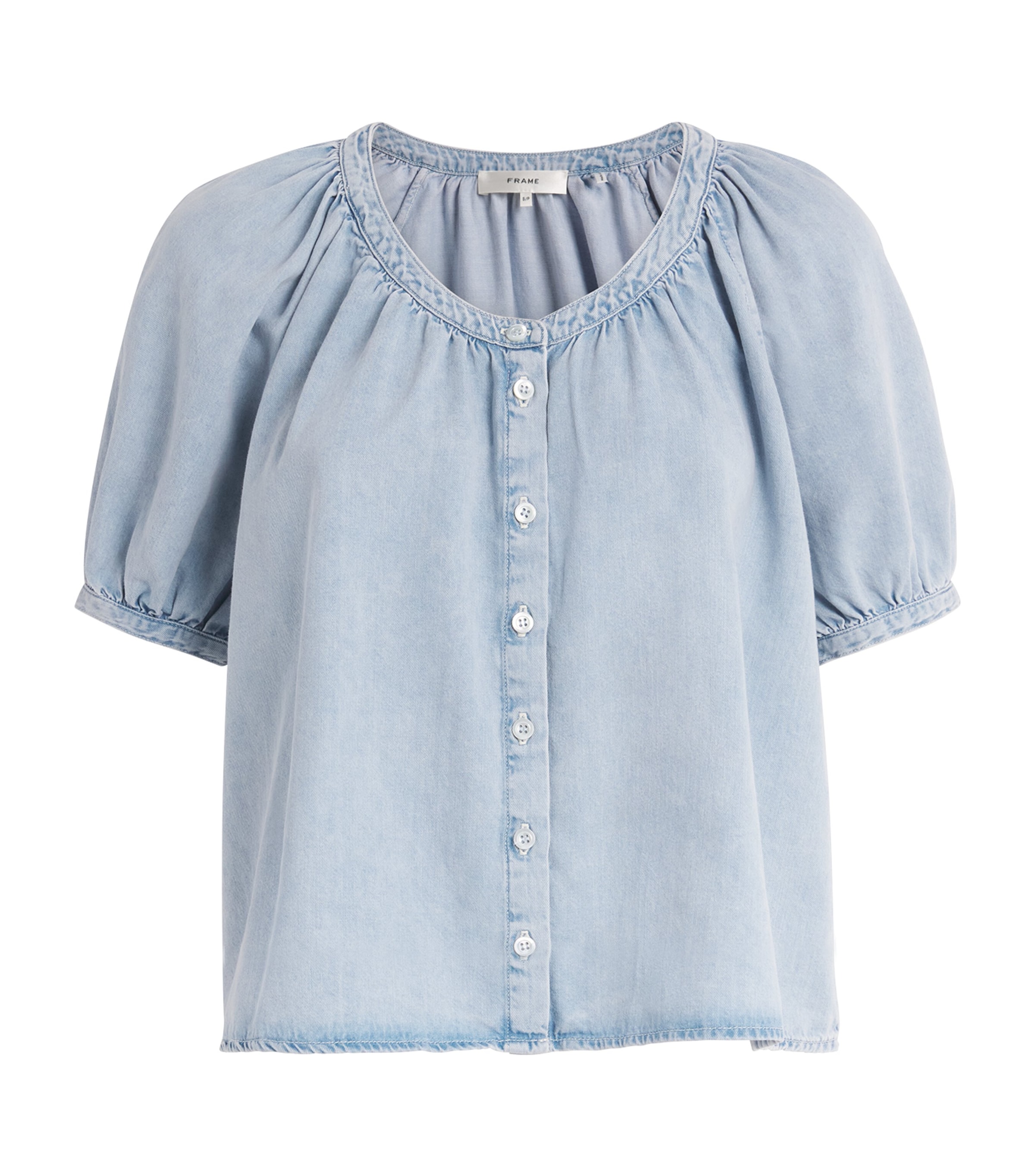 FRAME Womens Denim Scoop-Neck Blouse Seashade Image 1