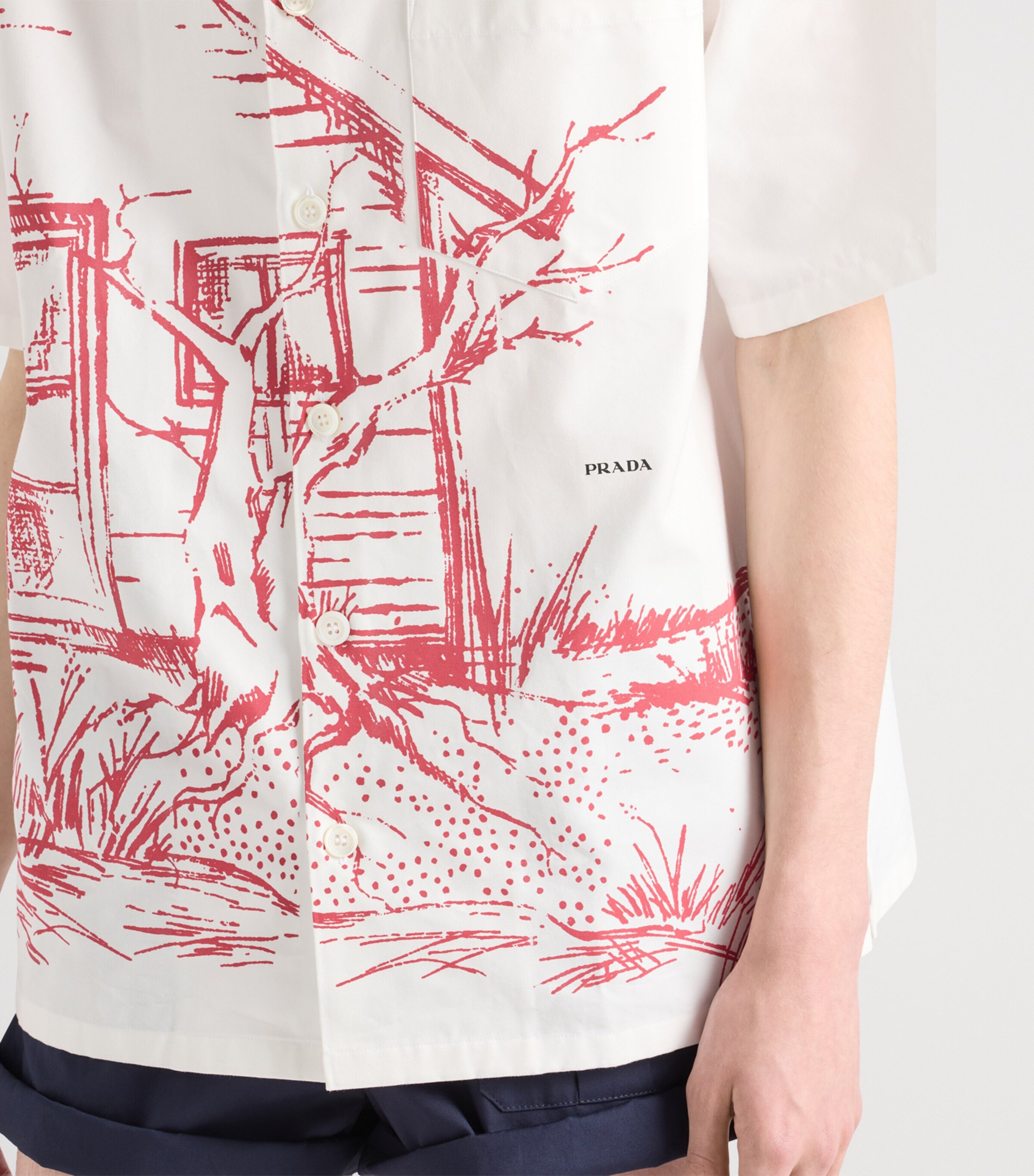 Prada Mens Cotton Printed Bowling Shirt Image 4