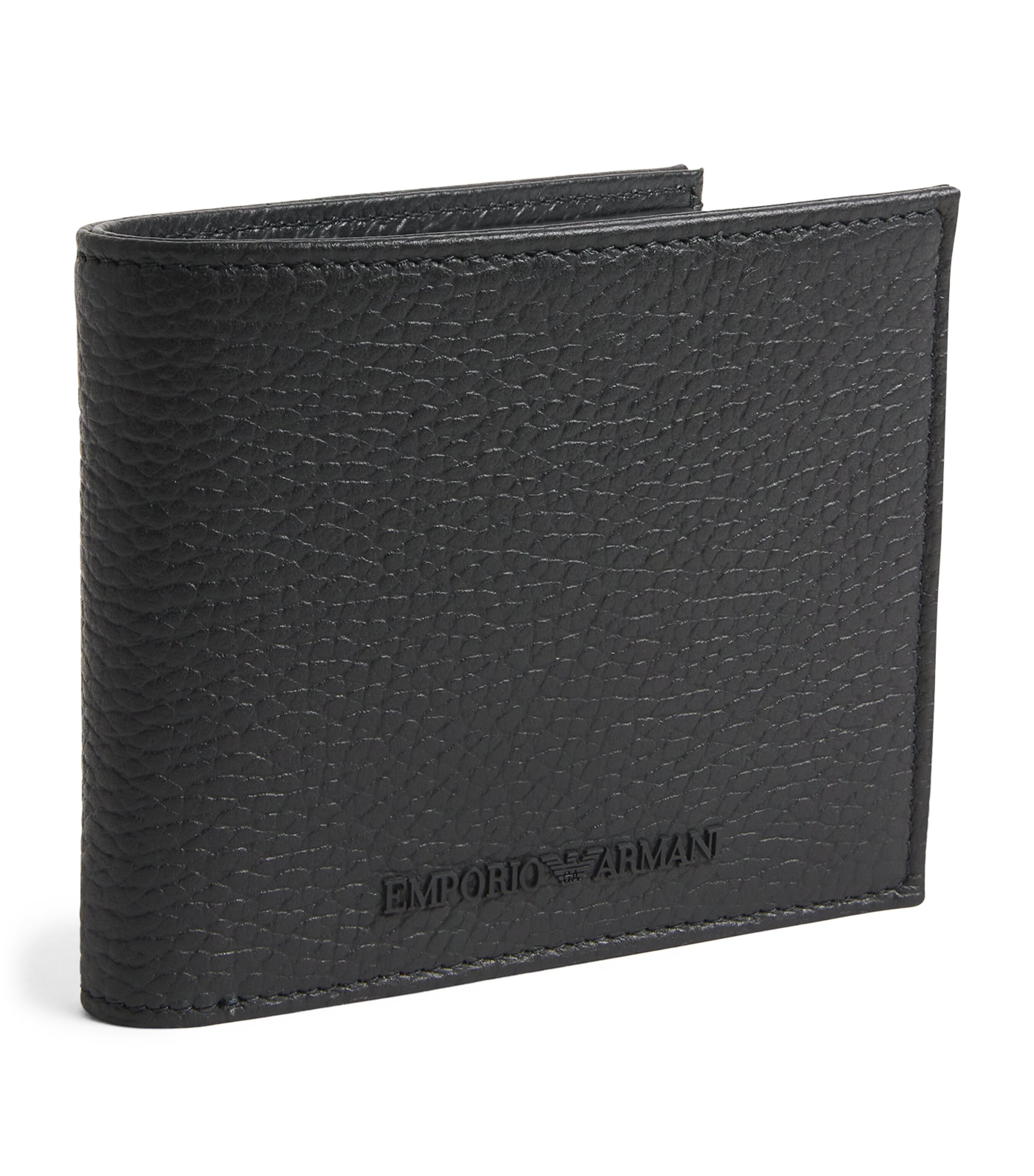 Emporio Armani Grained Calfskin Bifold Wallet In Brown
