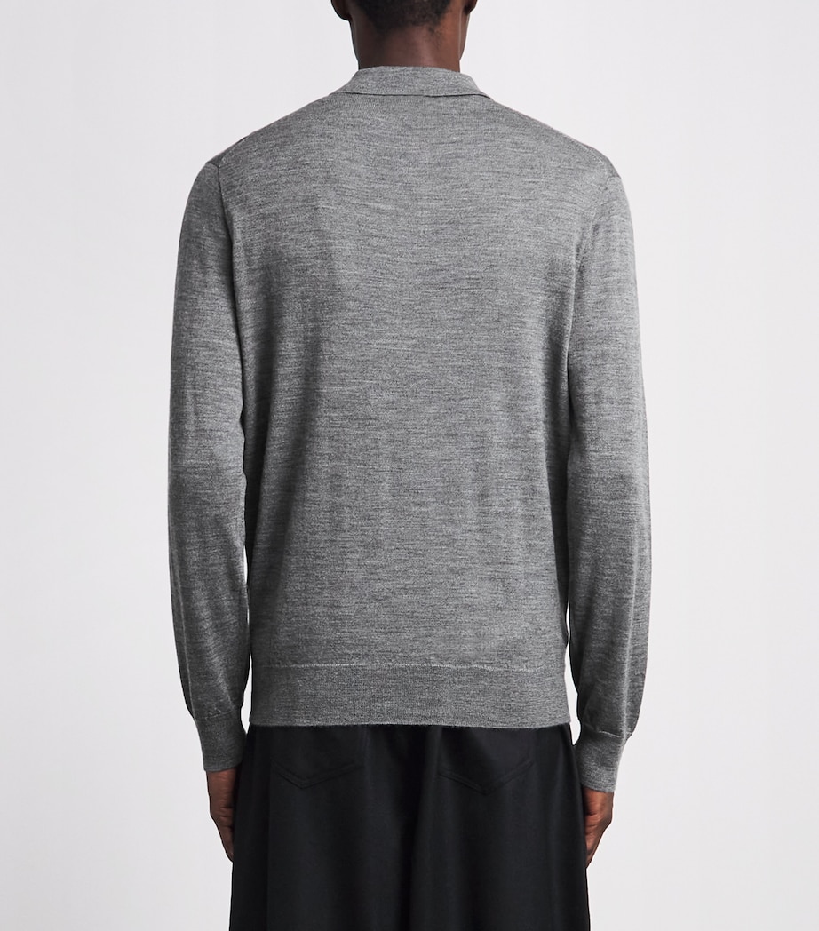 Polo Ralph Lauren Mens Merino Wool Polo Pony Long-Sleeve Polo Shirt Fawn Grey Heather Image 5