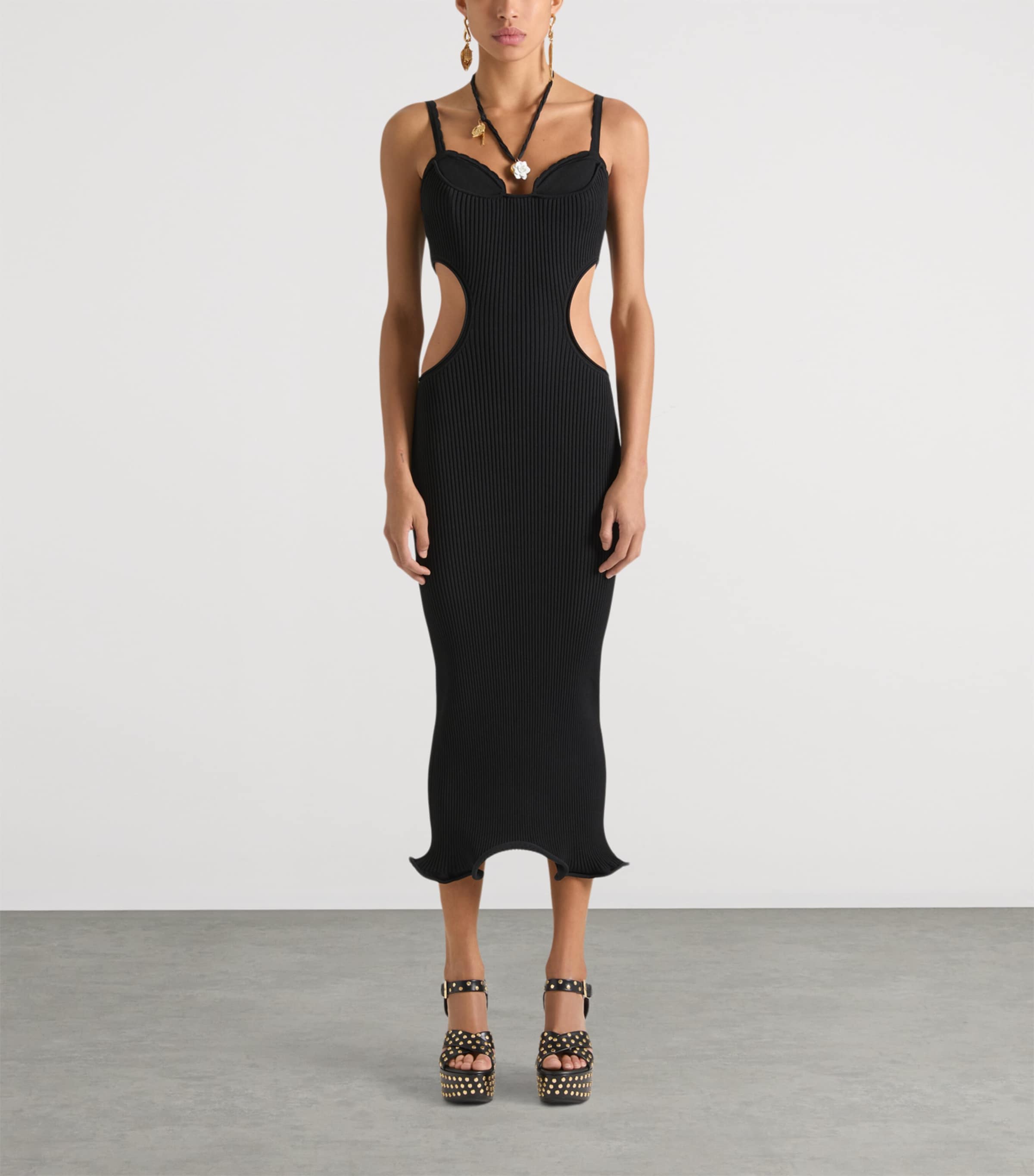 Ribbed Cut-Out Midi Dress BLACK Image 2