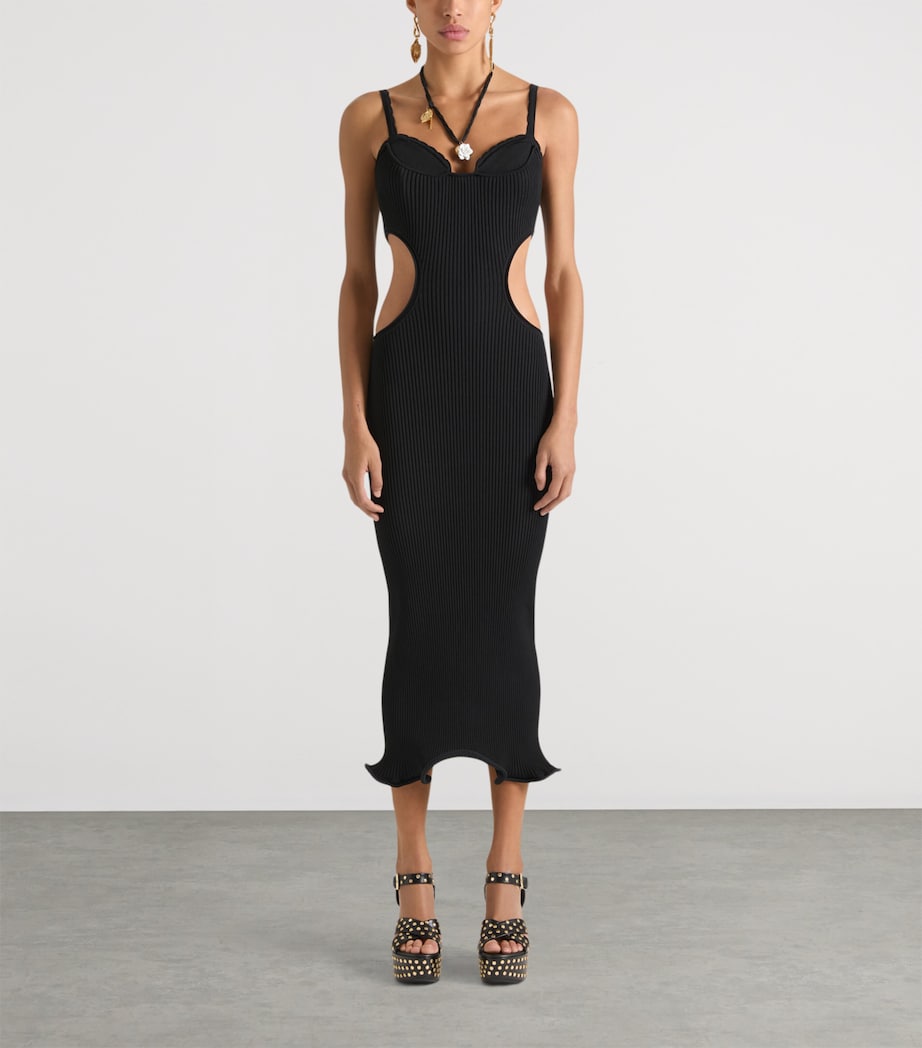 Ribbed Cut-Out Midi Dress BLACK Image 2