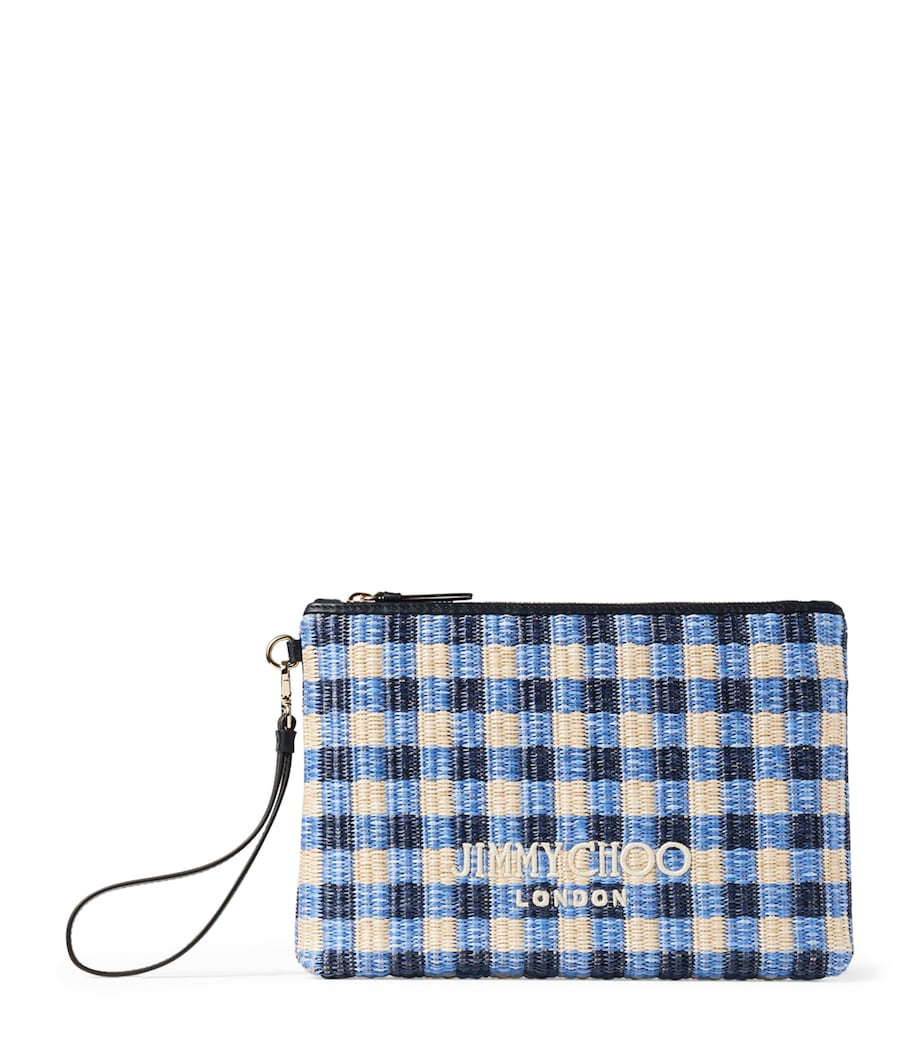 Jimmy Choo Raffia Logo Pouch Marine Mix/ecru Image 1