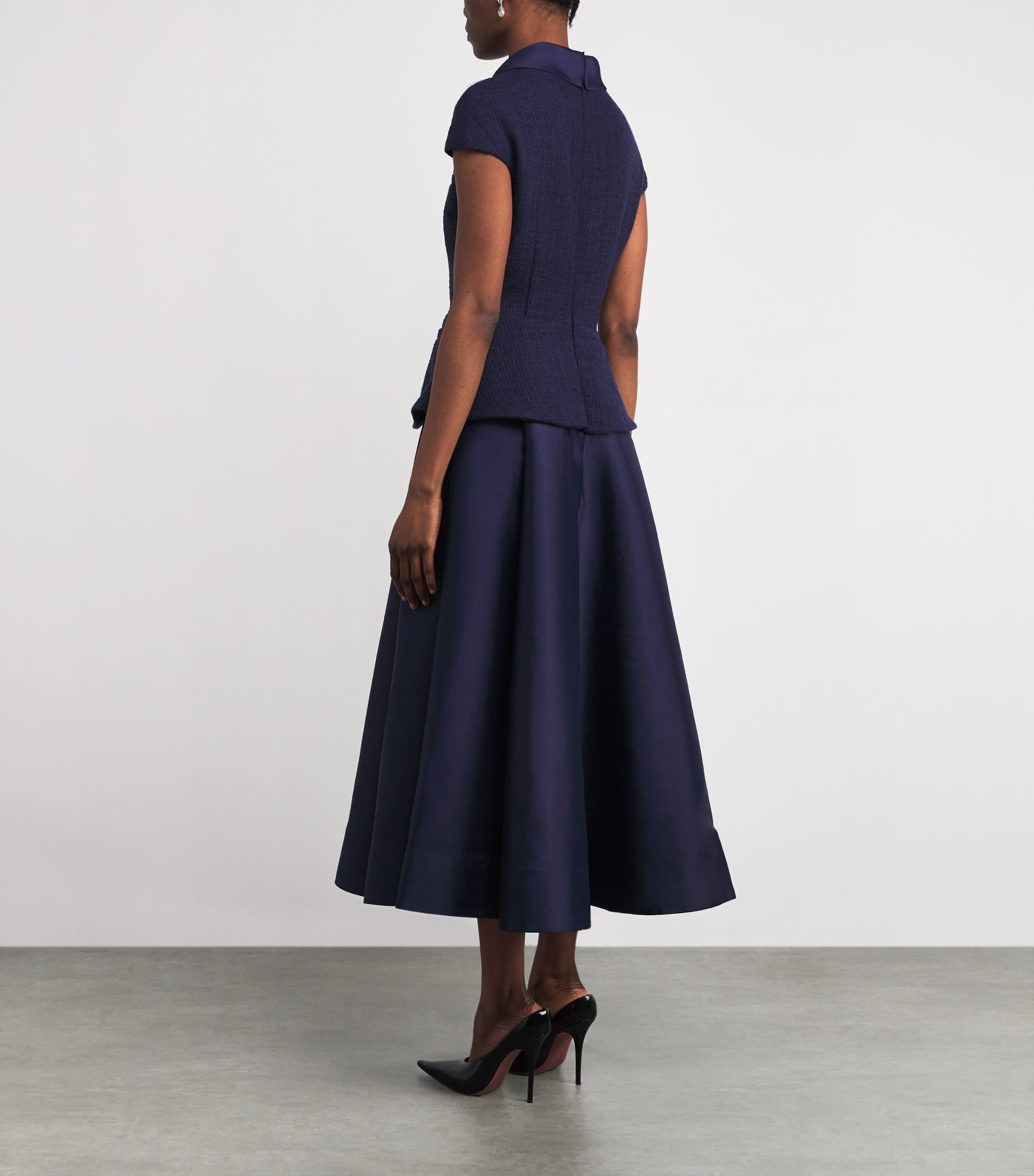 Bouclé-Taffeta Midi Dress NAVY Image 3