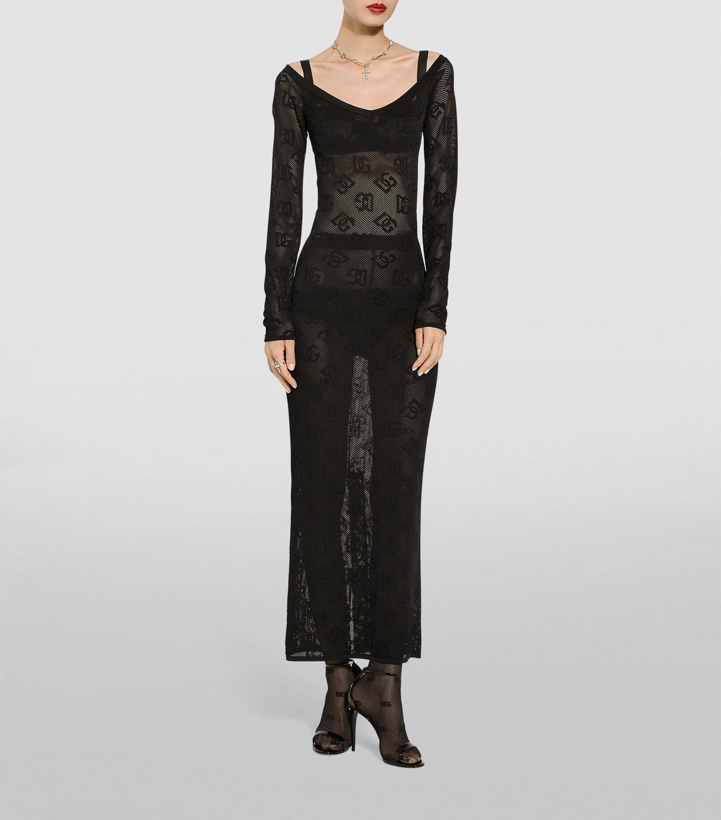 Dolce&Gabbana Womens Jacquard Logo Midi Dress Black Image 2