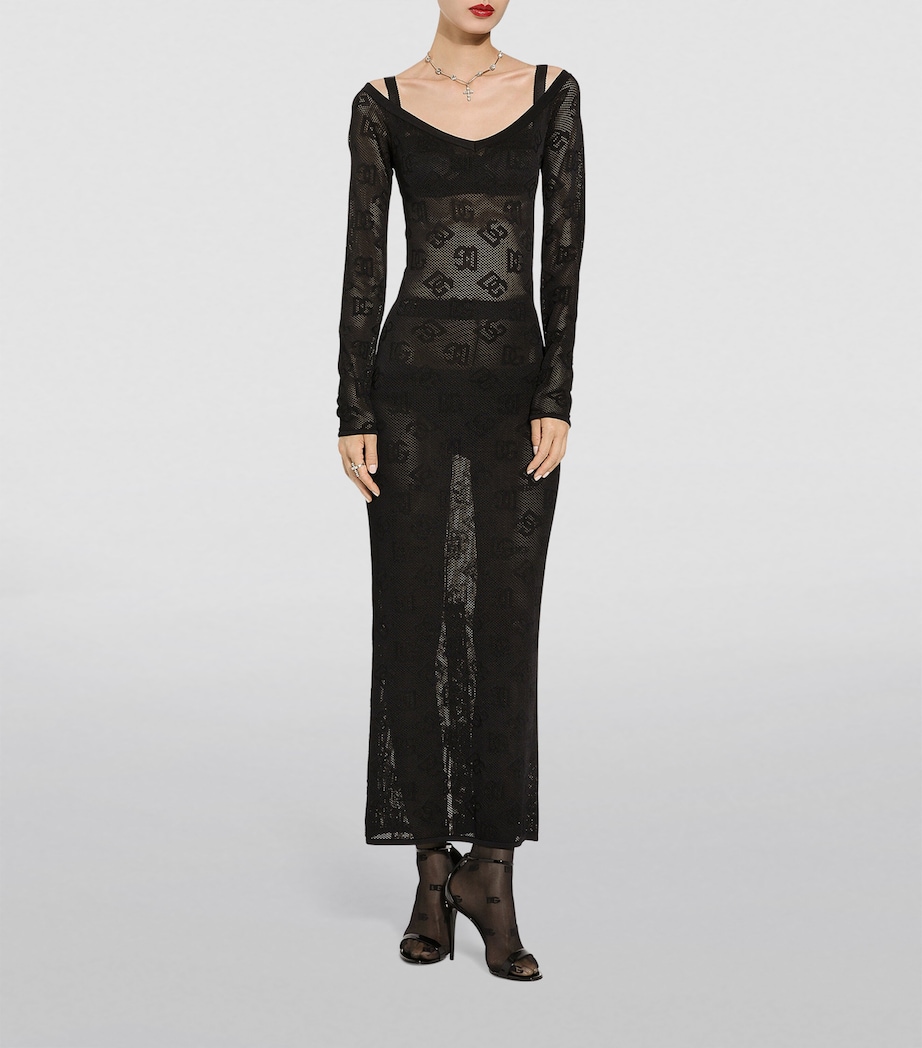 Dolce&Gabbana Womens Jacquard Logo Midi Dress Black Image 2