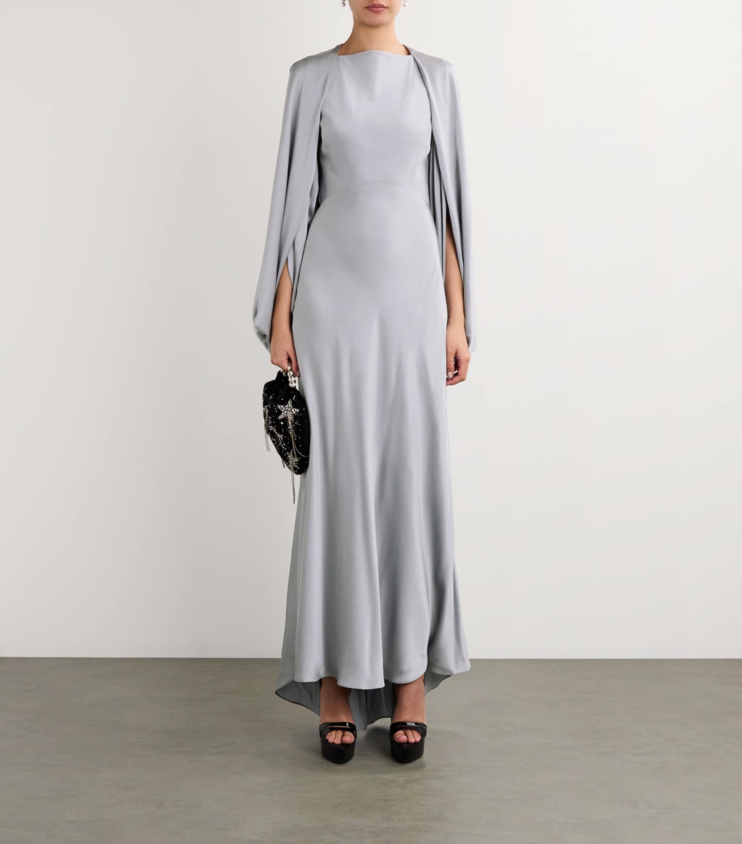 chinese dress ladies RAEY V-Neck Silk-Satin Grey Maxi Dress – House Of Huntington