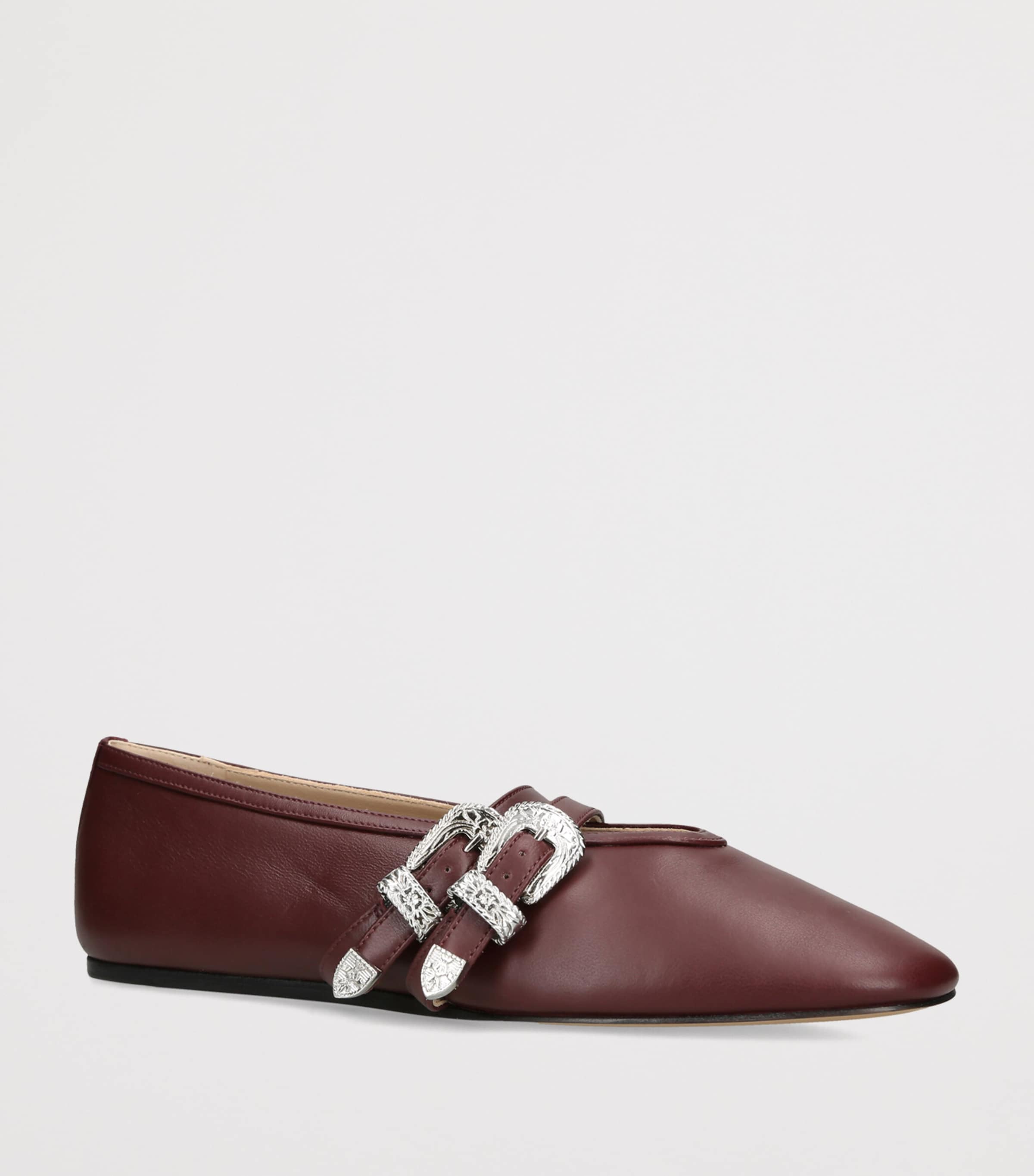 Le Monde Beryl Leather Buckle Claudia Ballet Flats Wine Image 3