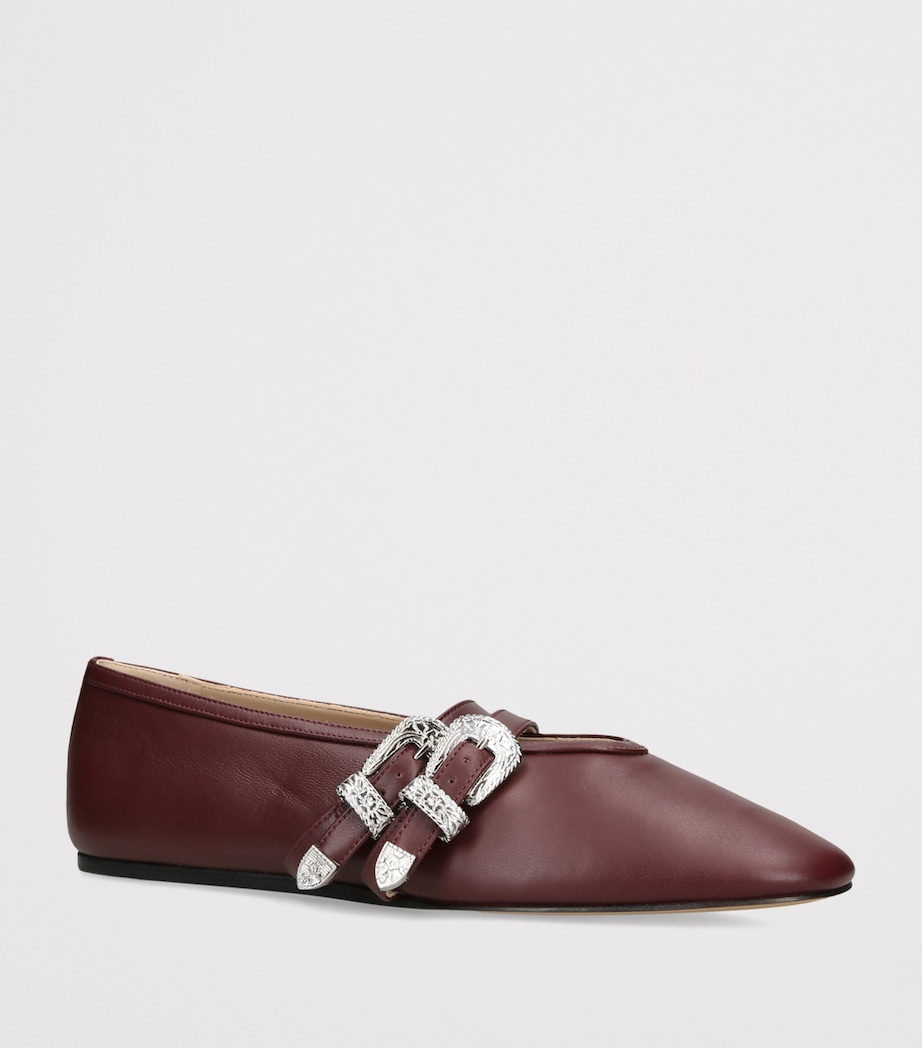 Le Monde Beryl Leather Buckle Claudia Ballet Flats Wine Image 3