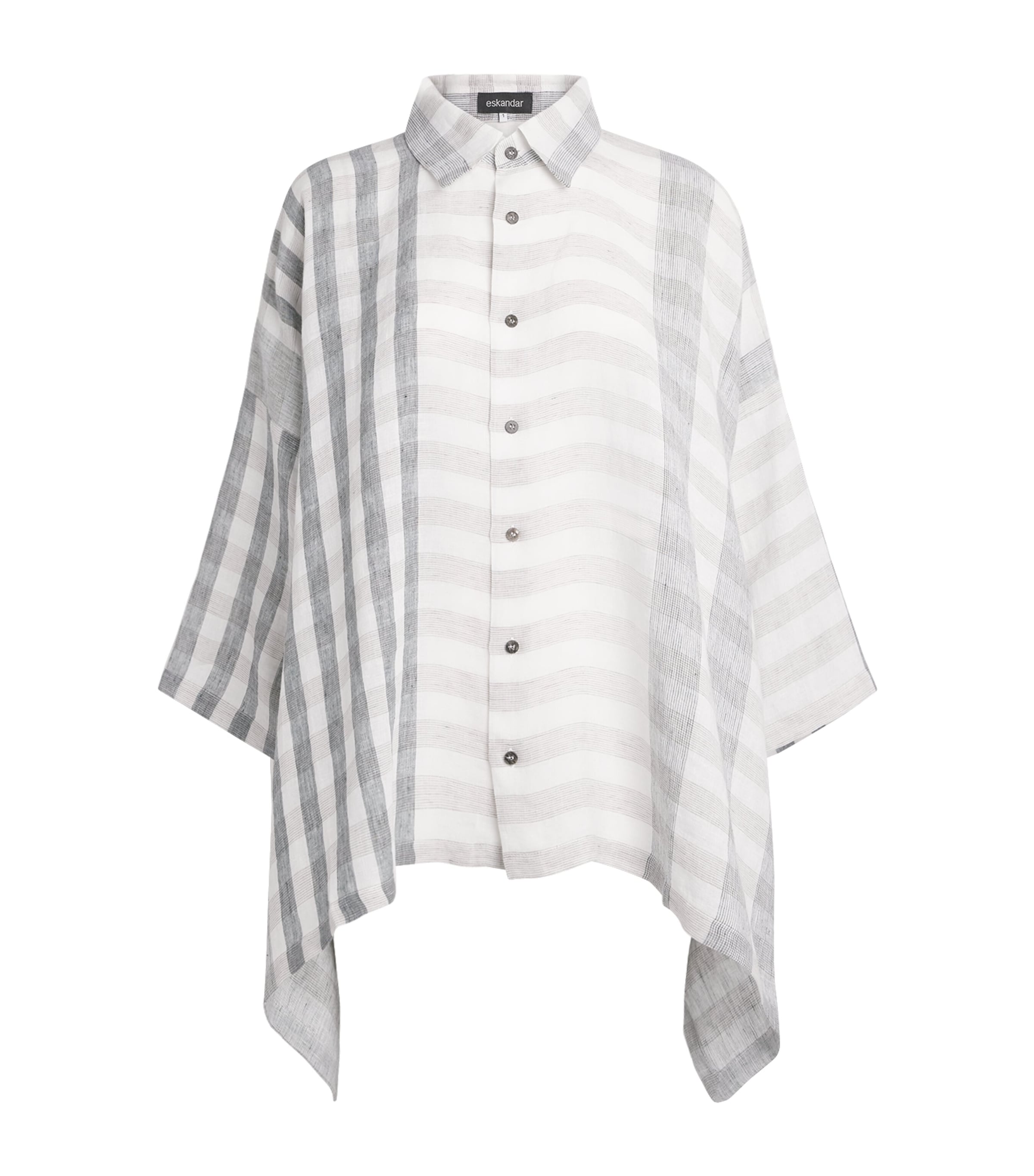 Eskandar Womens Linen Cape Shirt Petrol Image 1