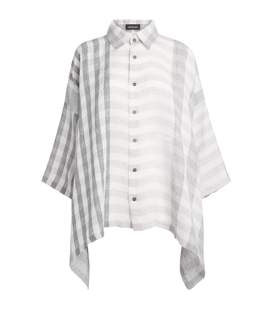 Eskandar Womens Linen Cape Shirt Petrol Image 1