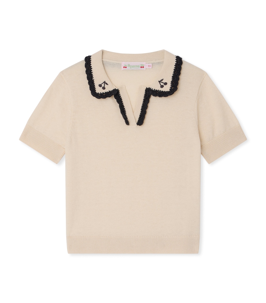 Bonpoint Wool-Cotton Embroidered Polo Shirt (10-14 Years) Upb Ecru Image 1