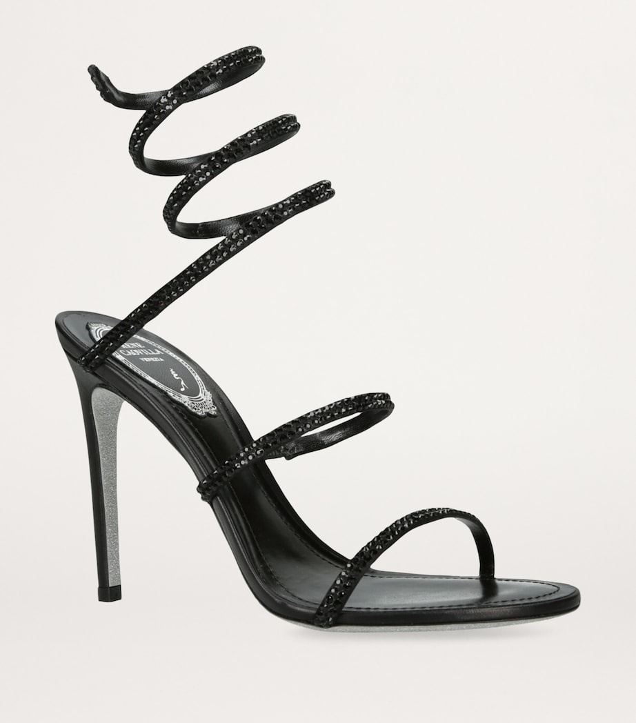 Leather Crystal-Embellished Cleo Sandals 105 BLACK Image 3