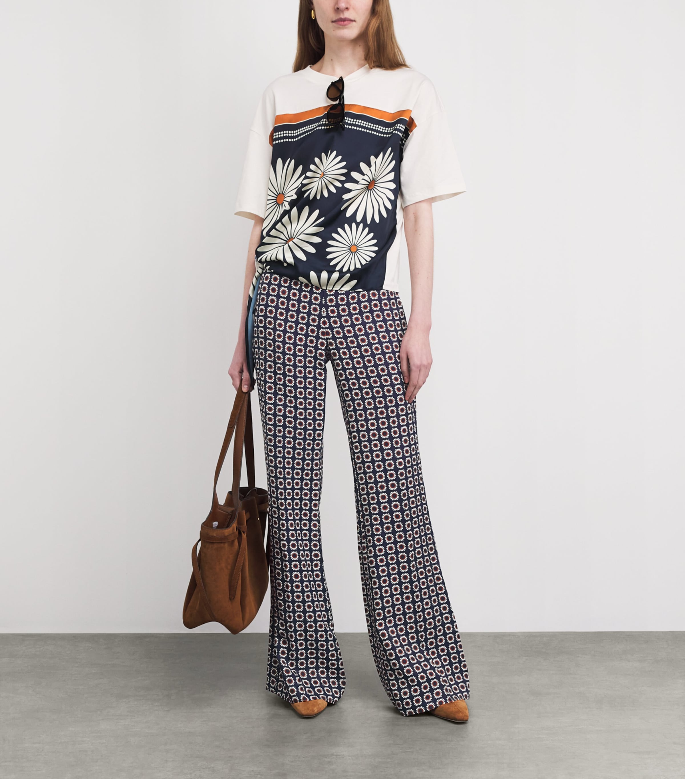 Sandro Paris Womens Floral Print Flared Trousers Deep Blue / Ocher Image 2