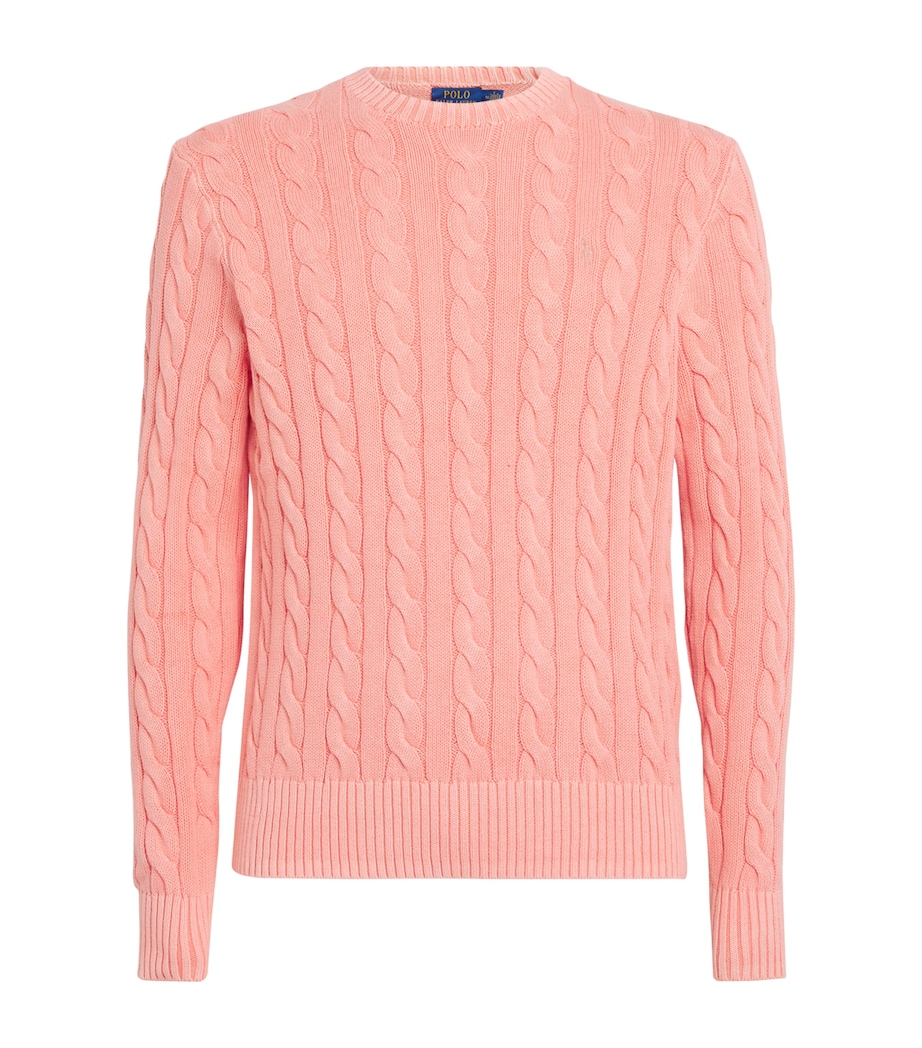 Cotton Cable-Knit Polo Pony Sweater PINK Image 1